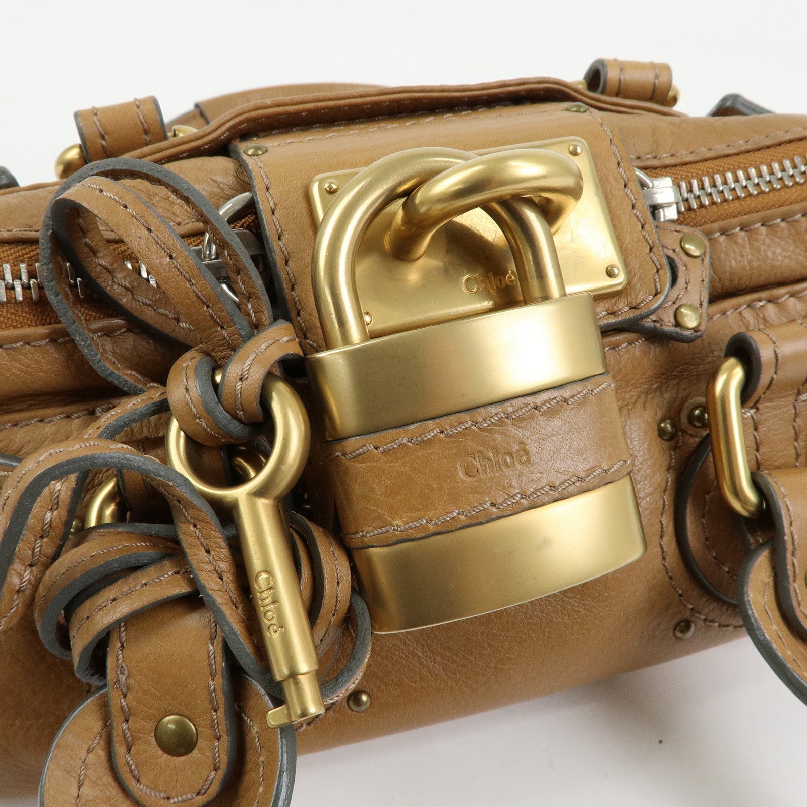 Chloe Paddington Leather Mini Hand Bag Boston Bag Brown