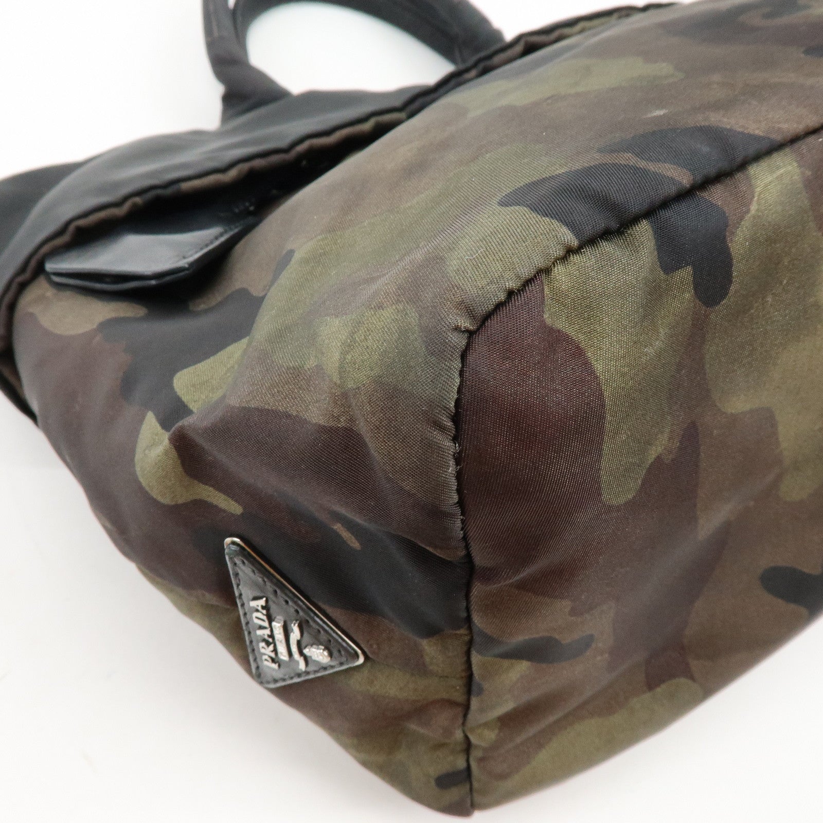 PRADA Triangle Logo Nylon Leather Camouflage Reversible 2Way Bag