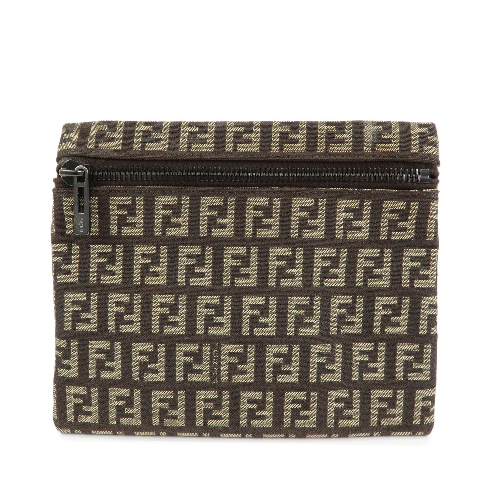 FENDI Zucchino Canvas Mini Flat Pouch Brown 7N0012