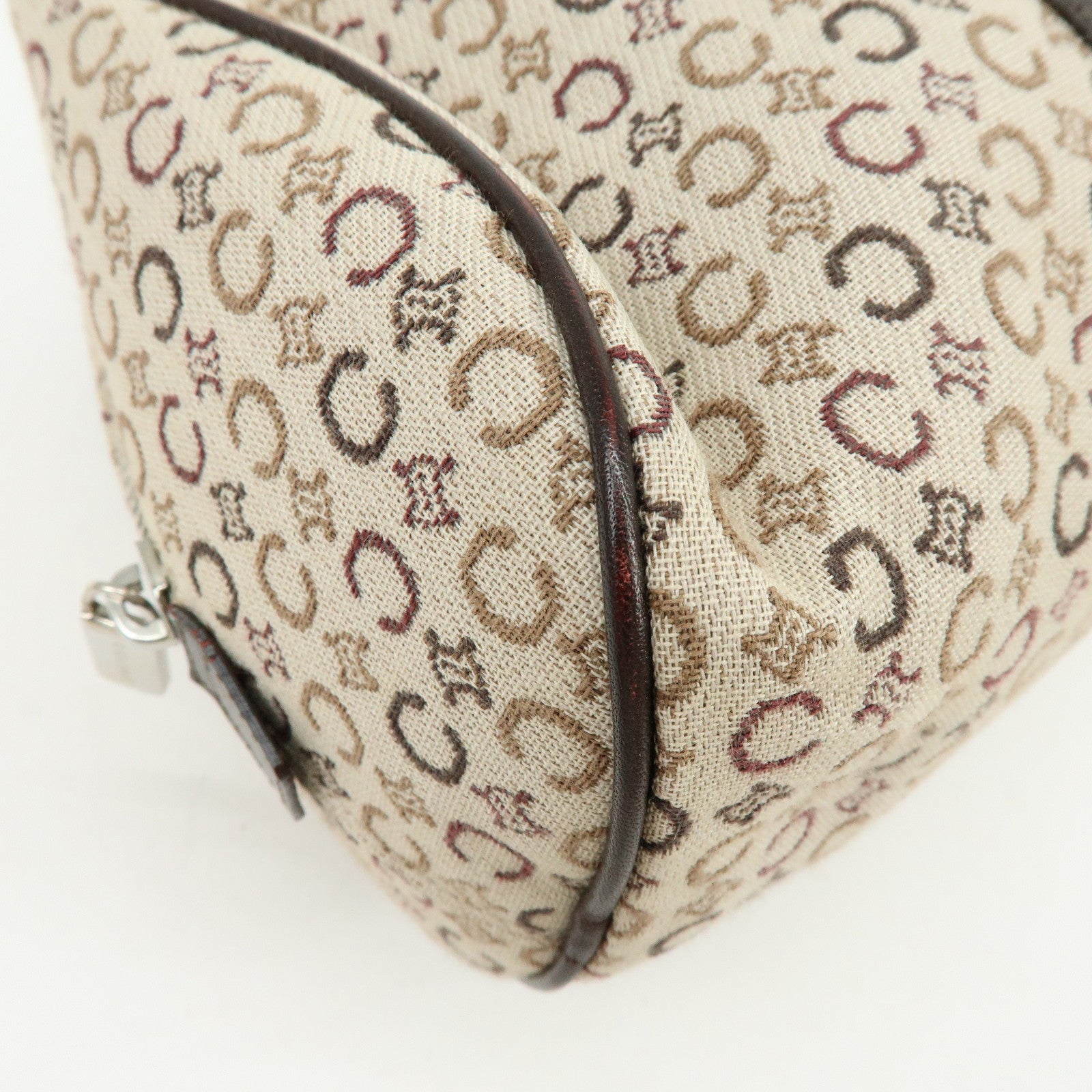 CELINE C Macadam Canvas Leather Hand Bag Boston Bag Beige Brown