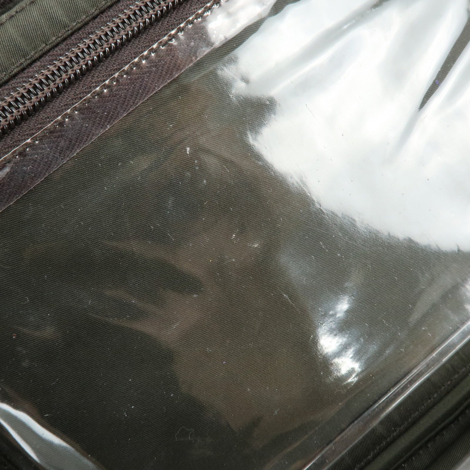 PRADA Triangle Logo Nylon Leather Hand Bag Cosmetic Case Khaki