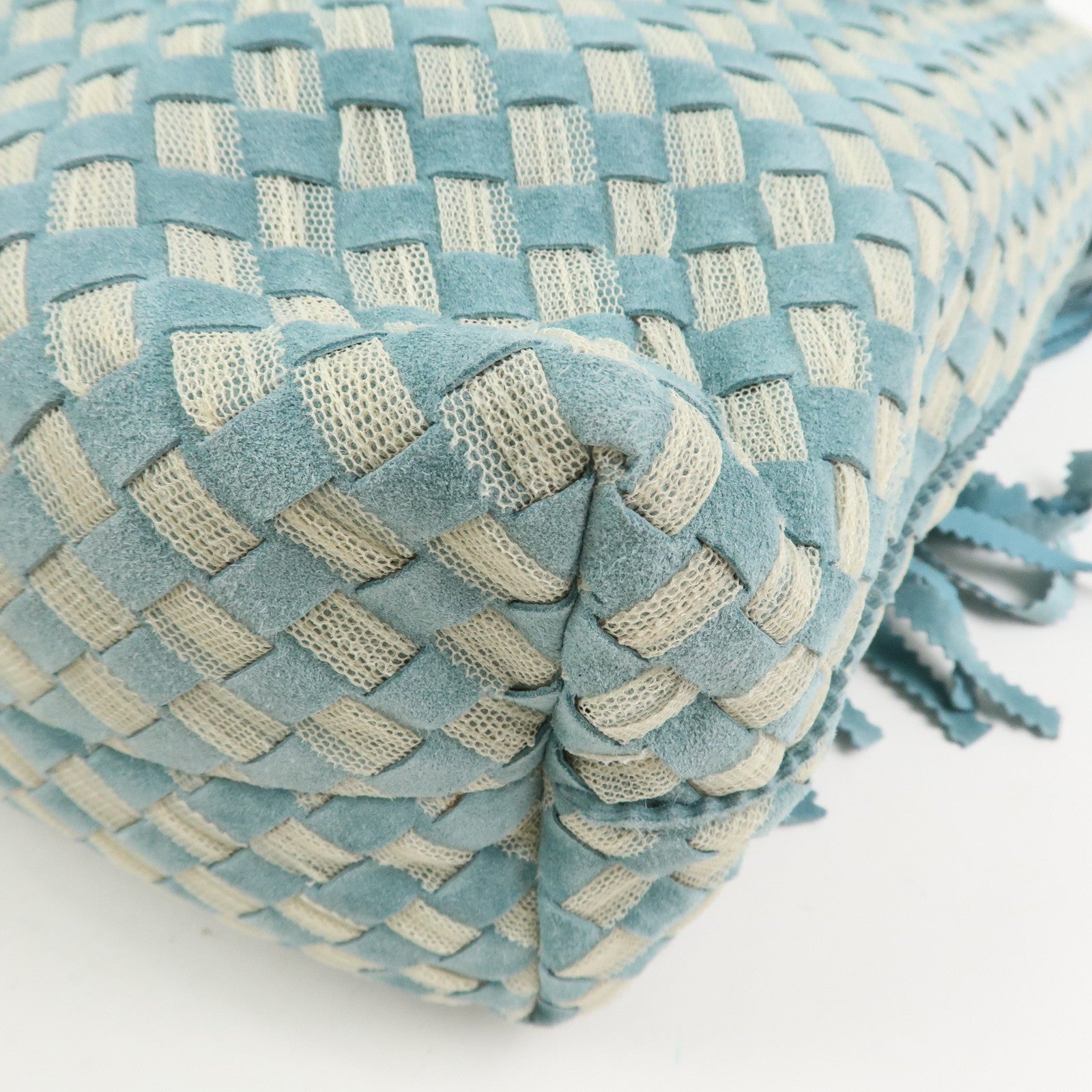 BOTTEGA VENETA Intrecciato Suede Shoulder Bag Light Blue 115807
