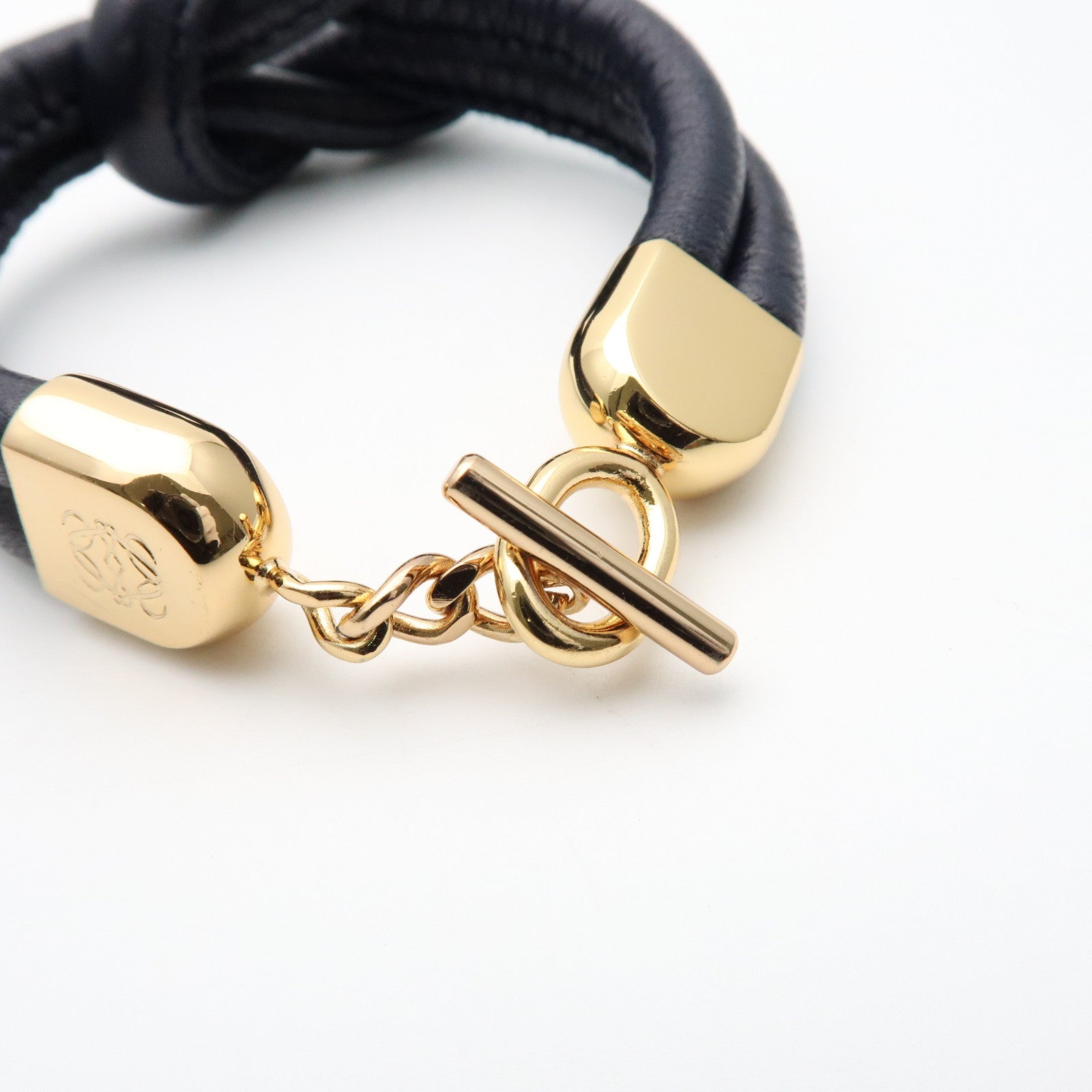 LOEWE Anagram Leather Metal Bracelet Navy Gold