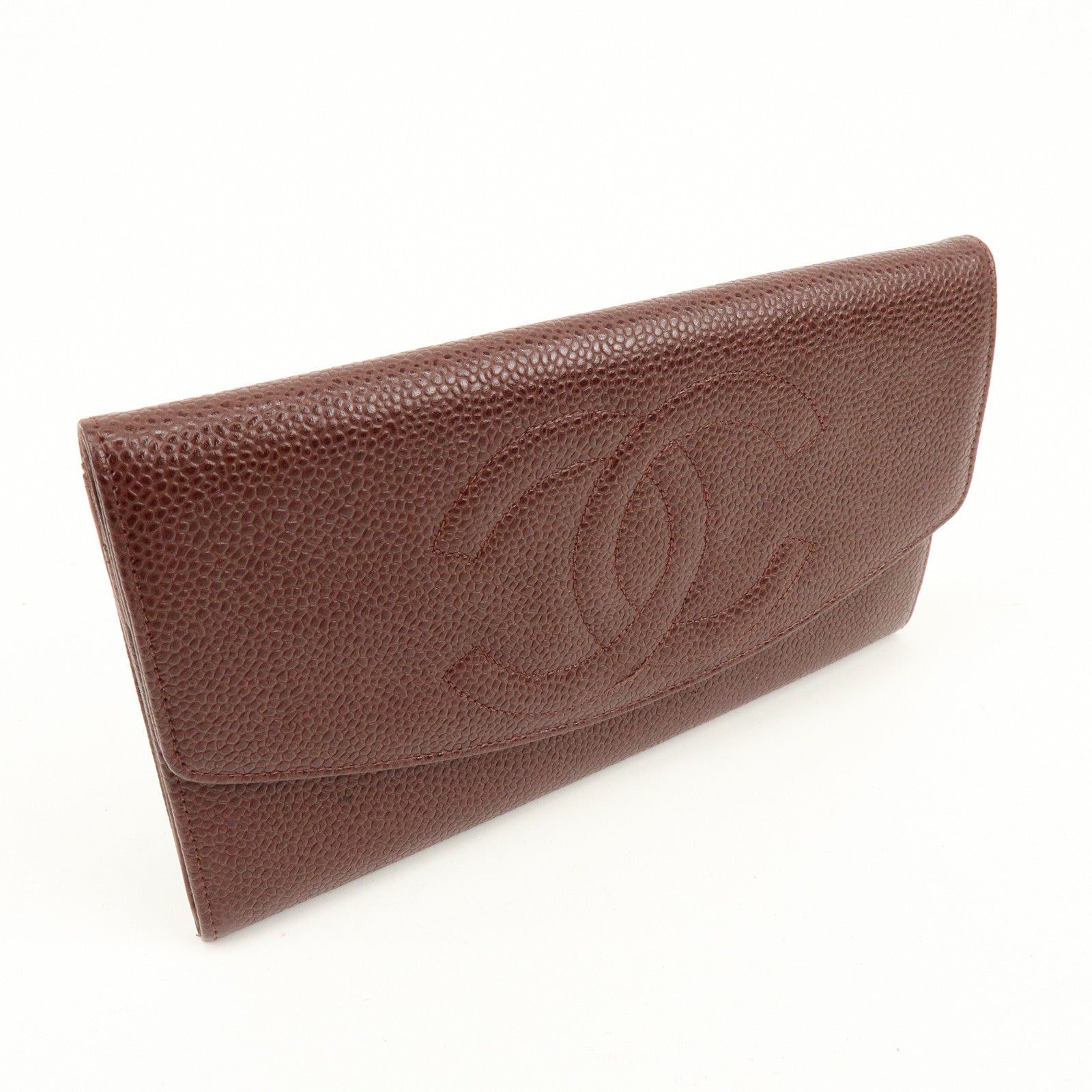 CHANEL COCO Mark Caviarskin Bi-fold Long Wallet Brown