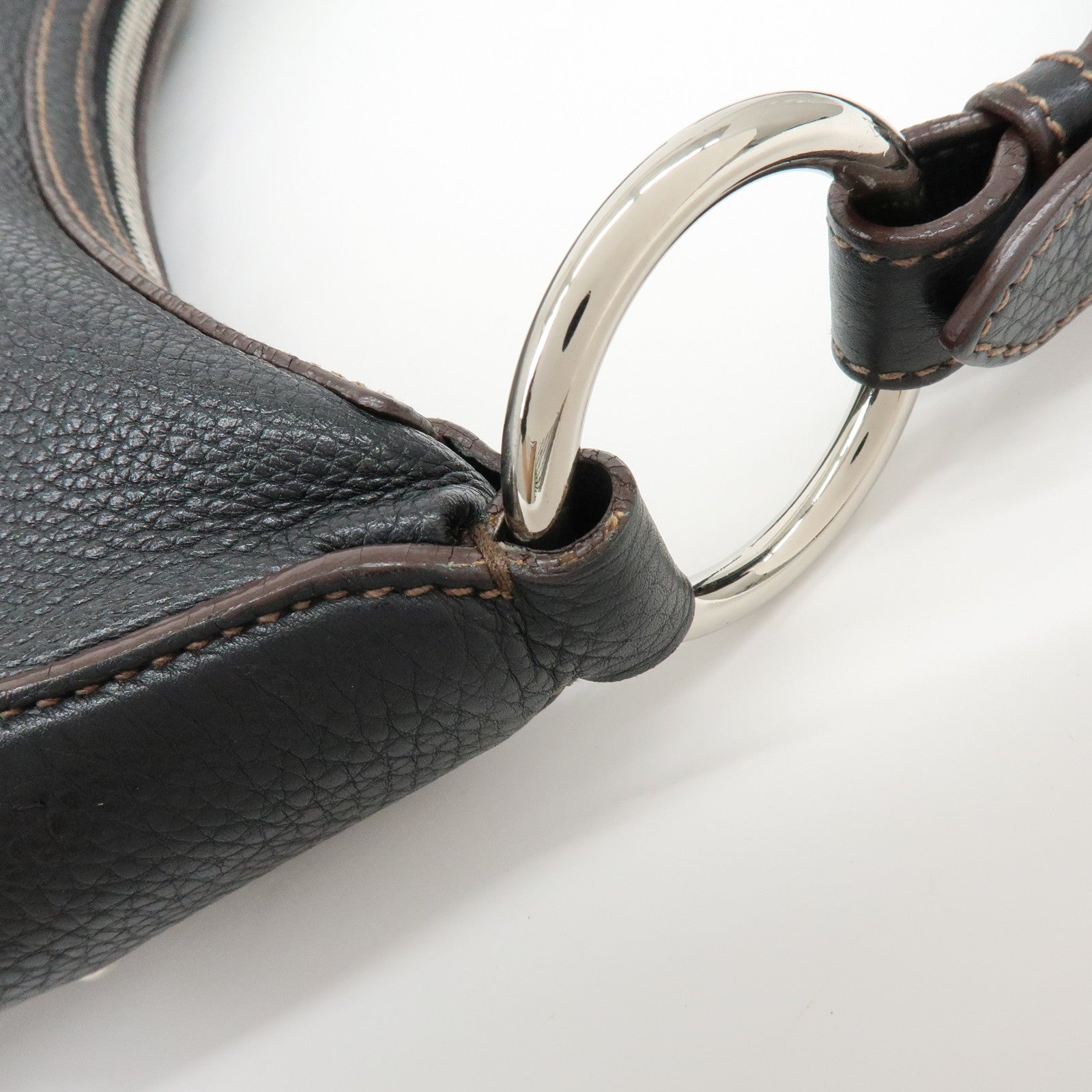 PRADA Logo Vitello Daino Leather Shoulder Bag Hand Bag Black BR3373