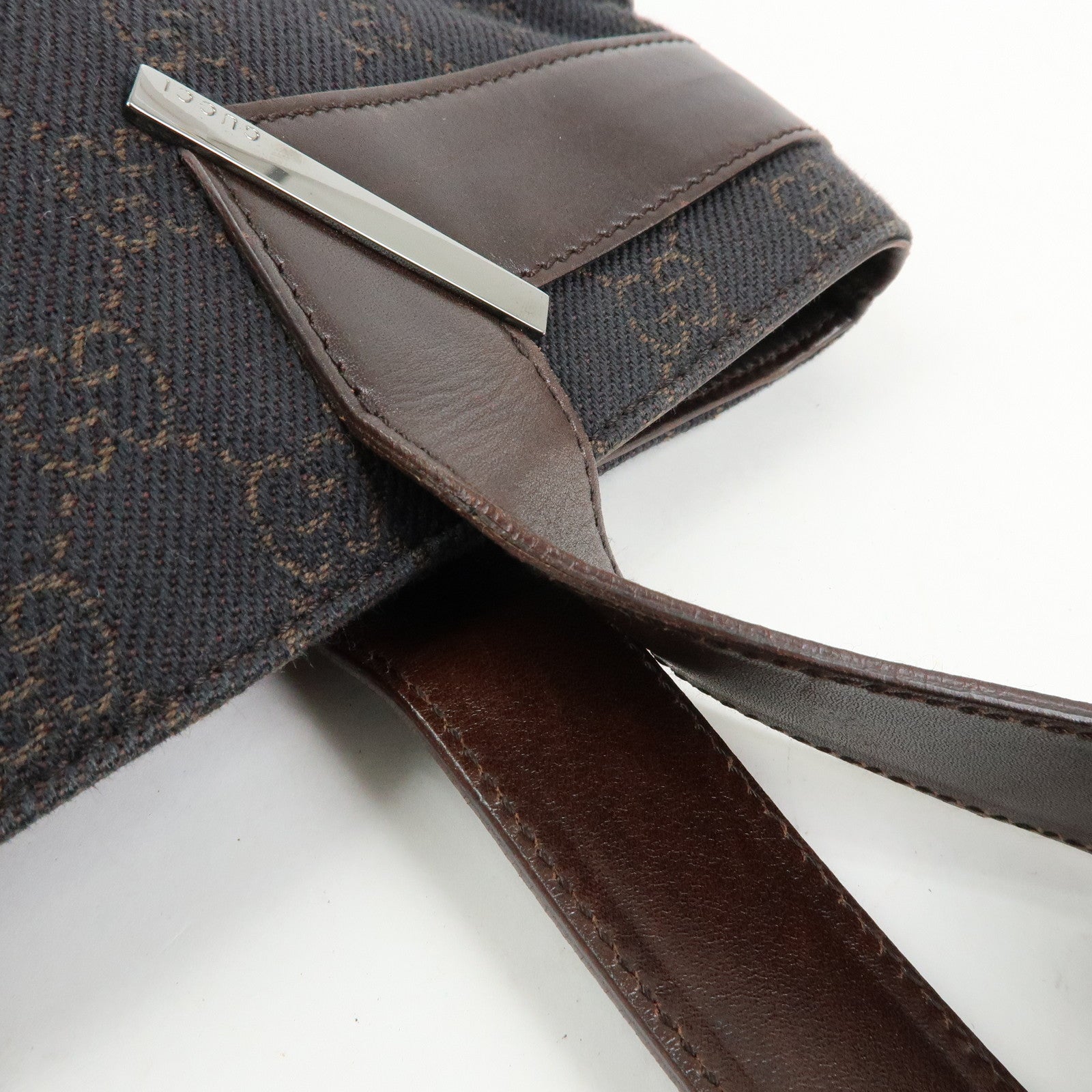 GUCCI GG Canvas Leather Hand Bag Tote Bag Dark Brown 73983