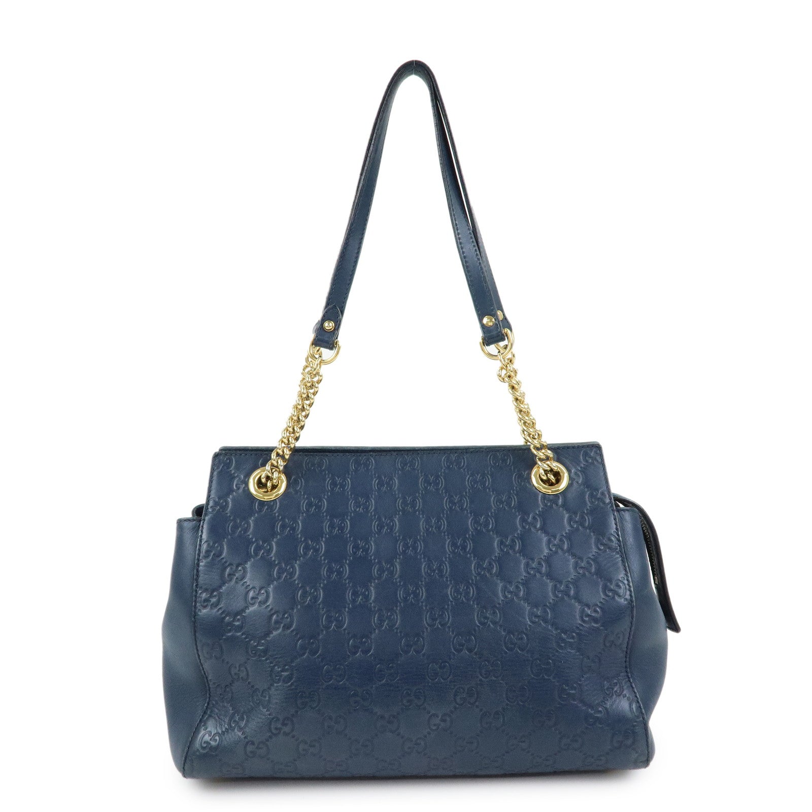 GUCCI Guccissima Leather Chain Tote Bag Shoulder Bag Navy 453773