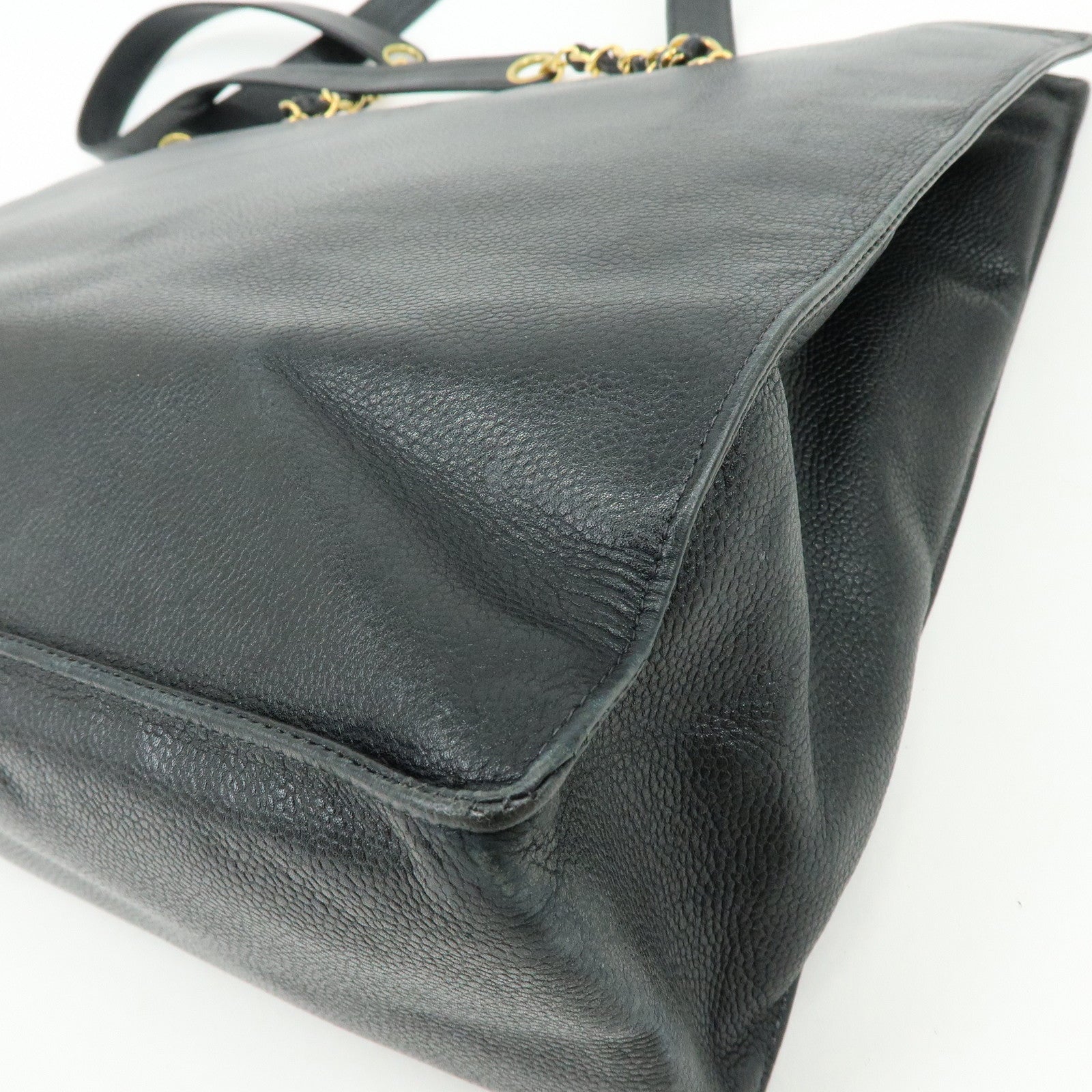 CHANEL COCO Mark Caviarskin Tote Bag Chain Shoulder Bag Black