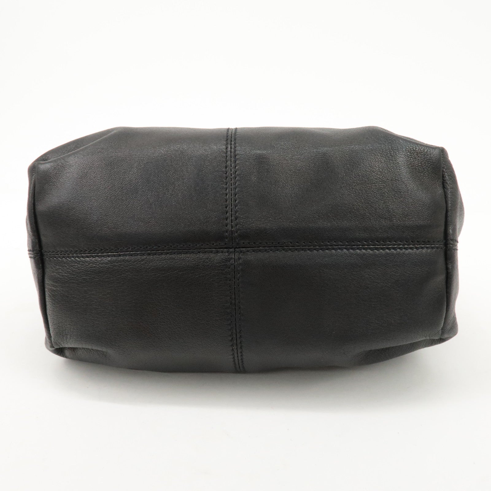 PRADA Triangle Logo Leather Tote Bag Hand Bag Black Used