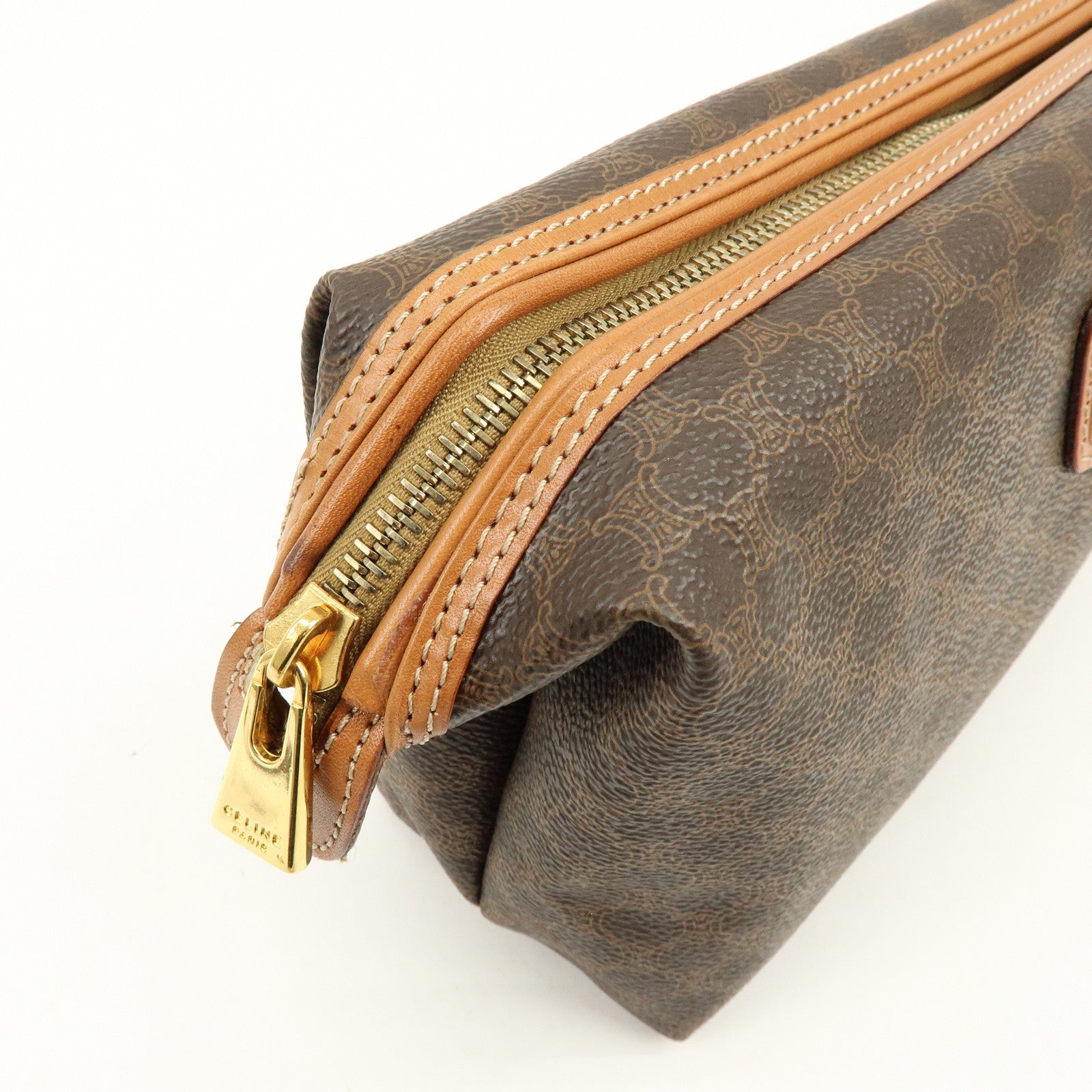 CELINE Macadam PVC Leather Pouch Cosmetic Pouch Brown