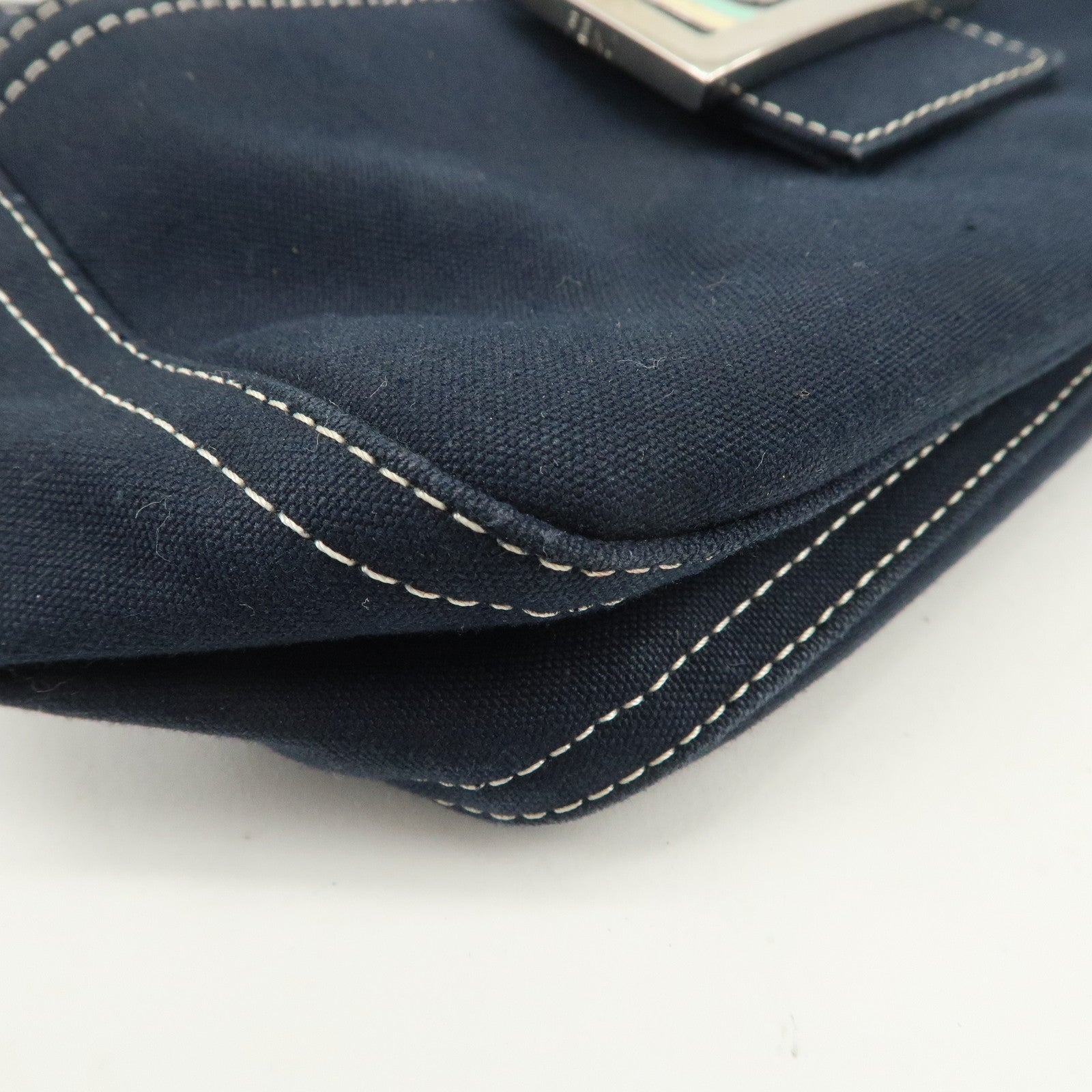 FENDI Logo Canvas Shoulder Bag Hand Bag Dark Navy