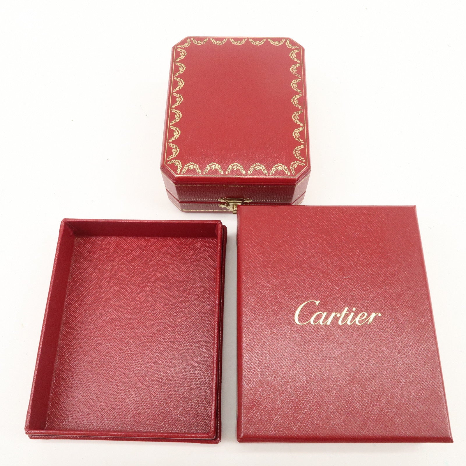 Cartier Set of 3 Jewelry Boxes Pair Ring Boxes Red Gold