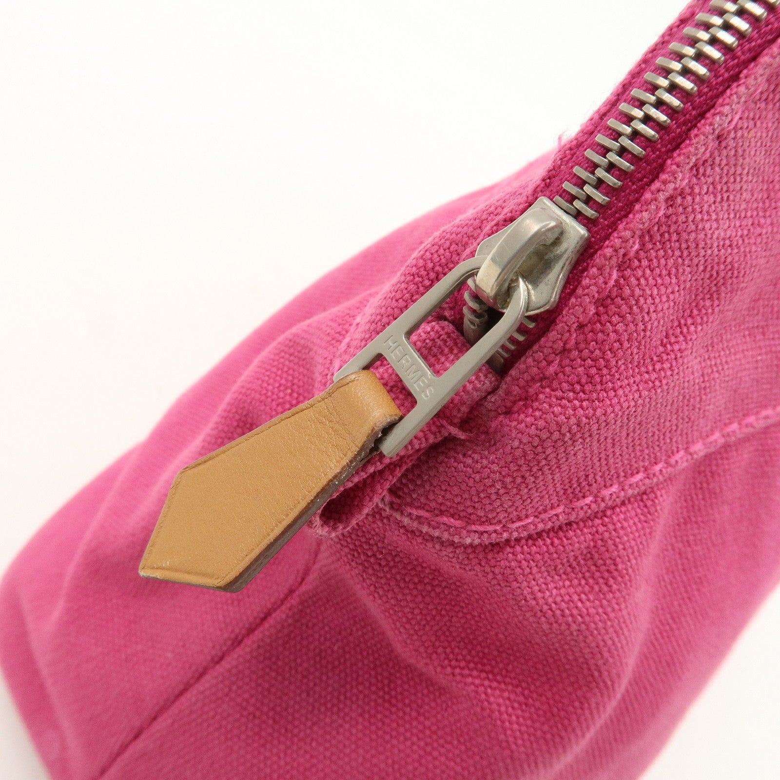 HERMES Leather Canvas Bolide Pouch Cosmetic Pouch MM Pink Used