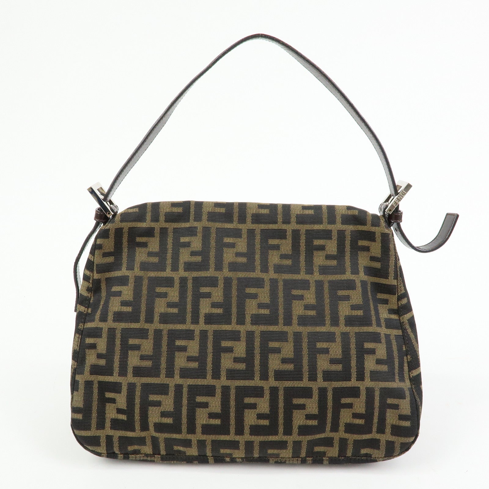FENDI Mamma Baguette Zucca Canvas Leather Shoulder Bag Brown 26325