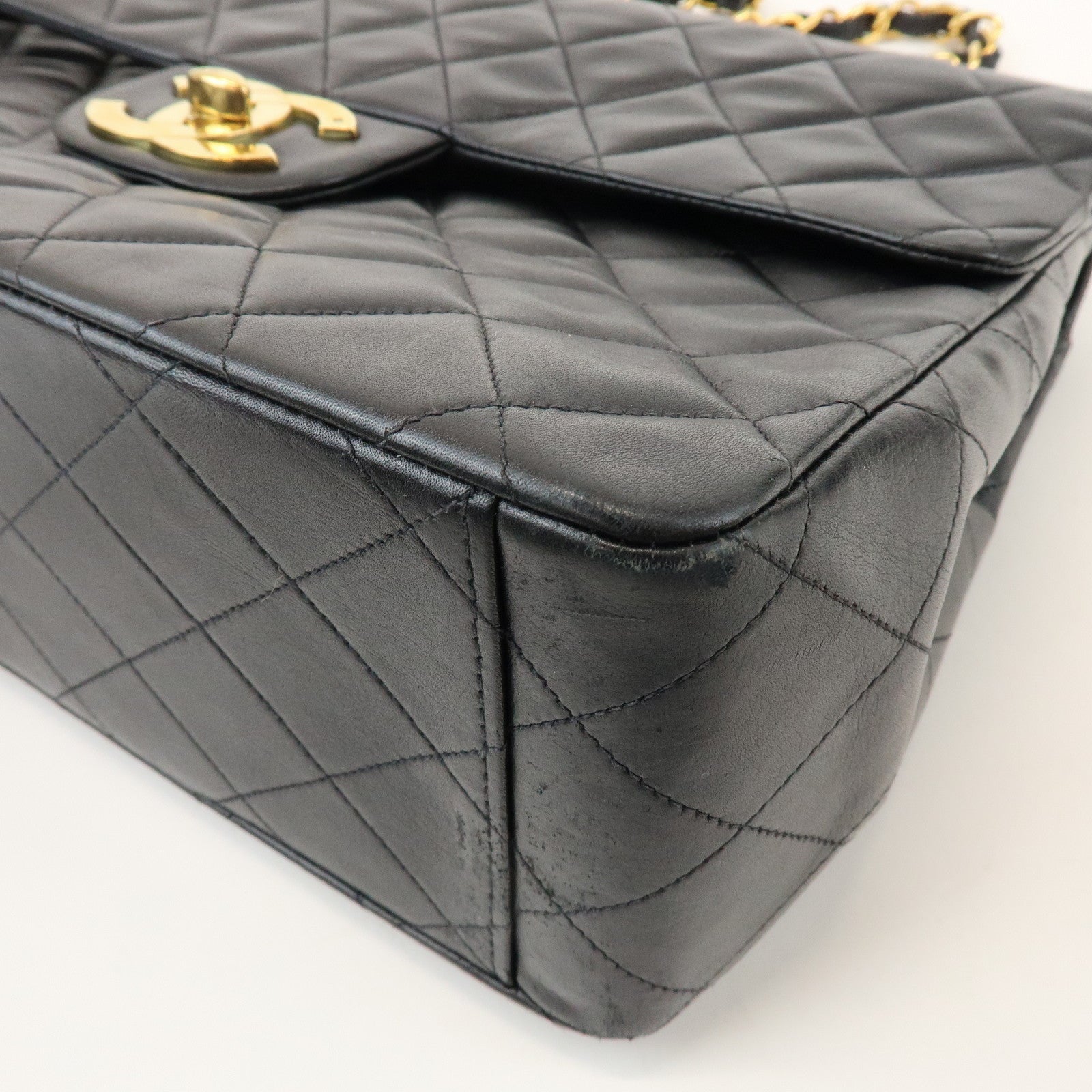 CHANEL Jumbo Matelasse 34 Lamb Skin Shoulder Bag Black A01094