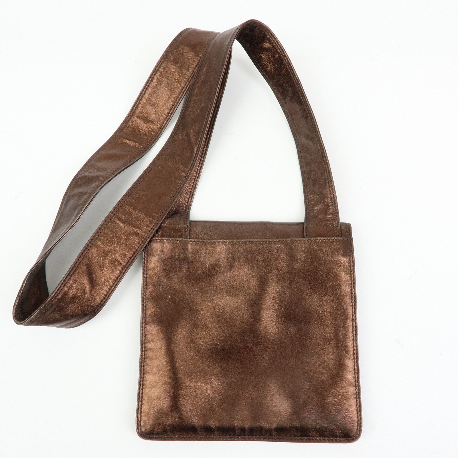 CHANEL Calf Leather Shoulder Bag Flap Crossbody Bag Metallic Brown