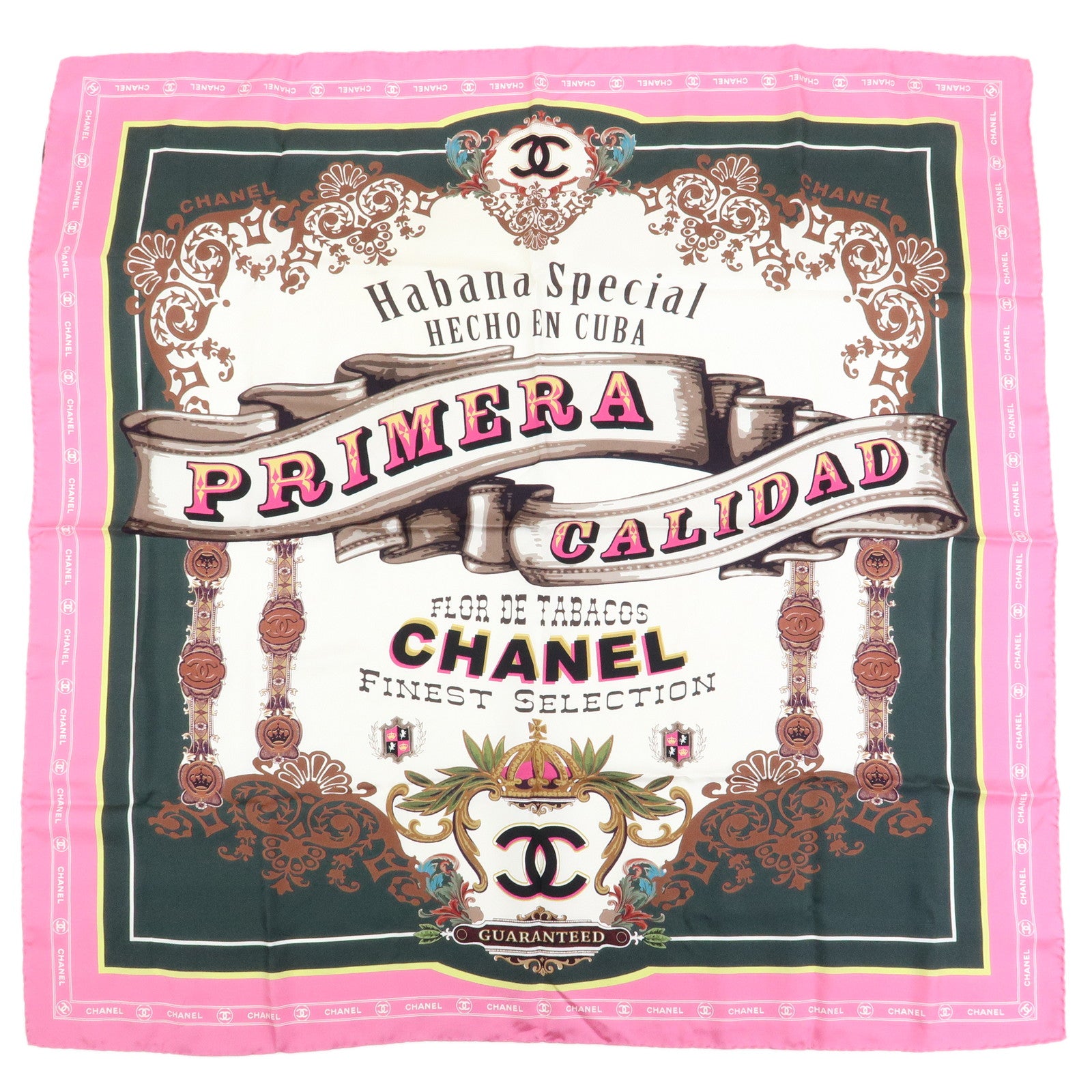 CHANEL Silk100% Scarf Paris Cuba Collection Pink Black Brown