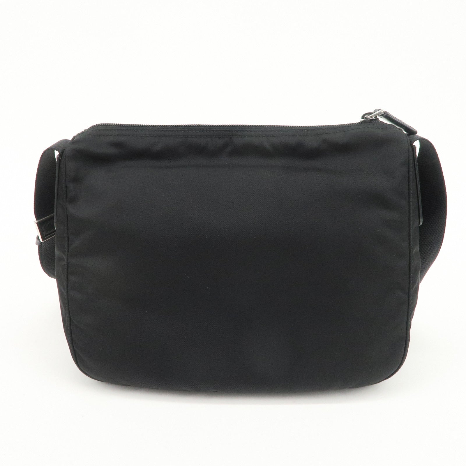 PRADA Triangle Logo Nylon Saffiano Leather Shoulder Bag Black