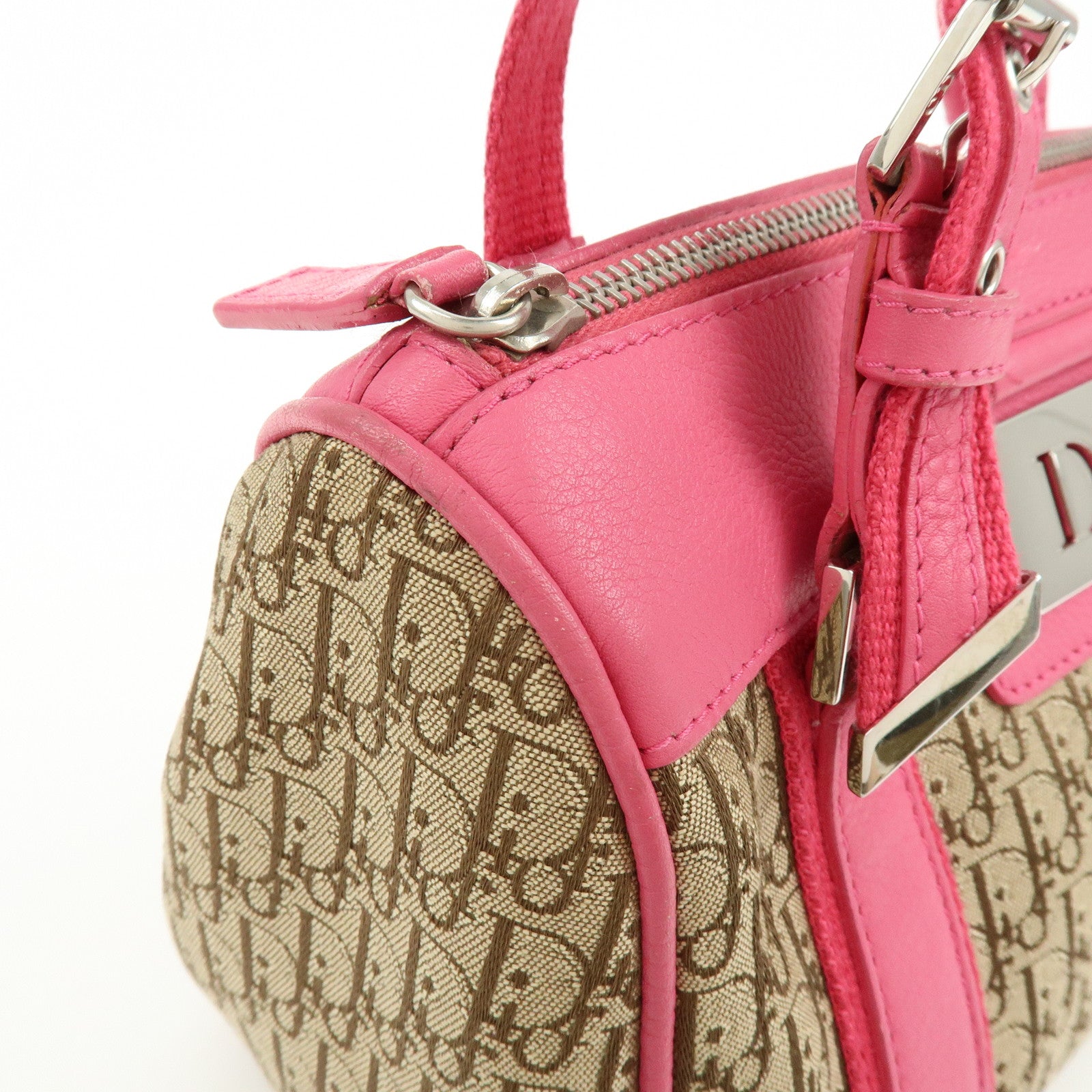 Christian Dior Trotter Street Chic Canvas Leather Boston Bag Pink
