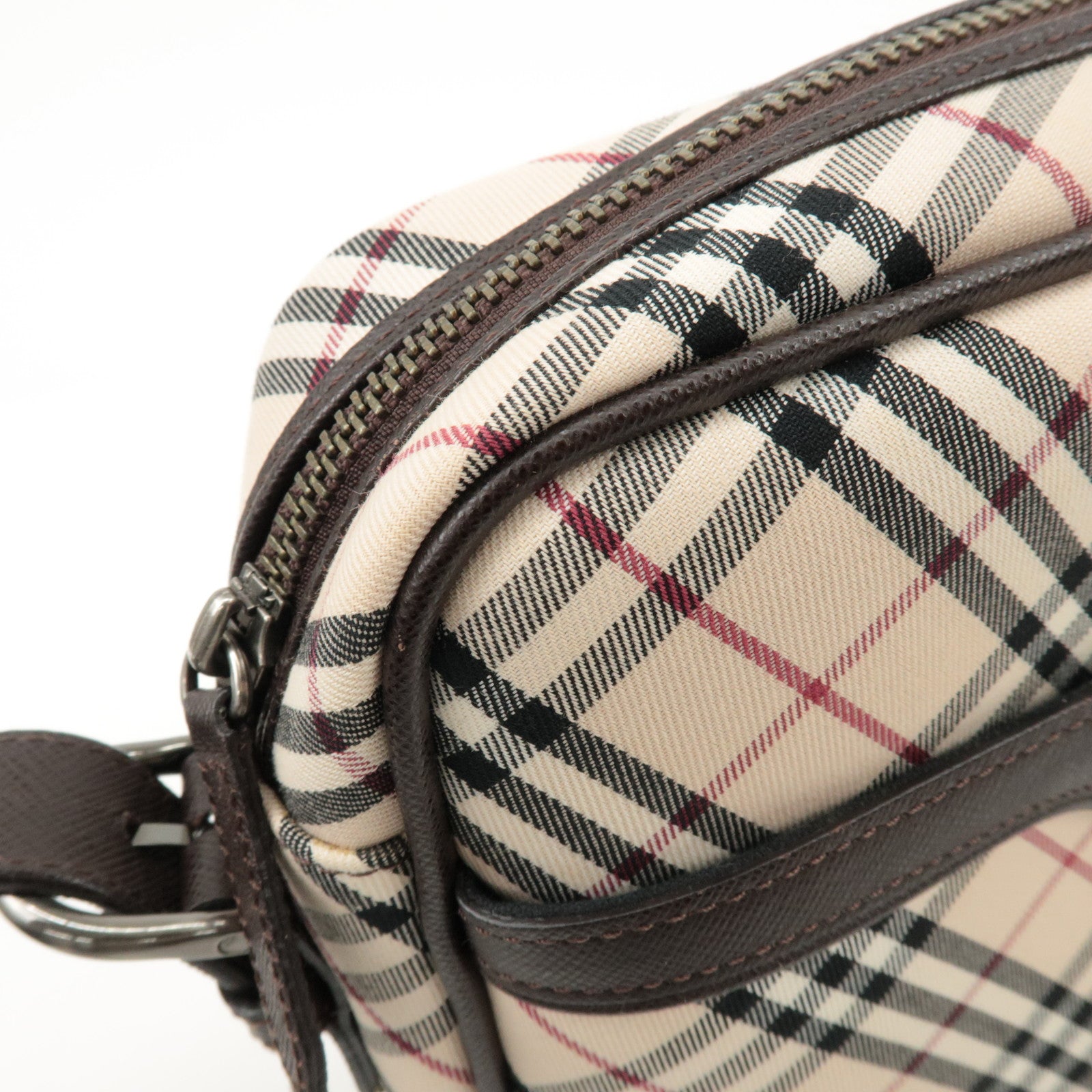 BURBERRY Canvas Leather Shoulder Bag Nova Plaid Beige Brown Used