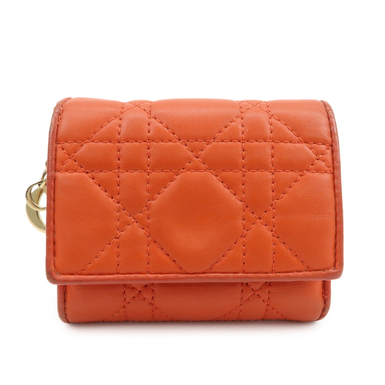 Christian Dior Lady Dior Cannage Leather Tri-fold Compact Wallet