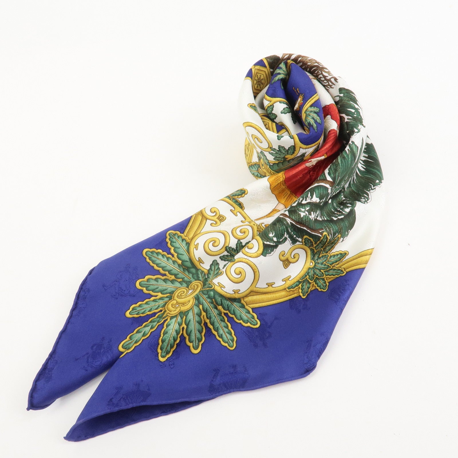 HERMES Carre 90 Silk 100% Scarf Joies d’Hiver Blue White Gold