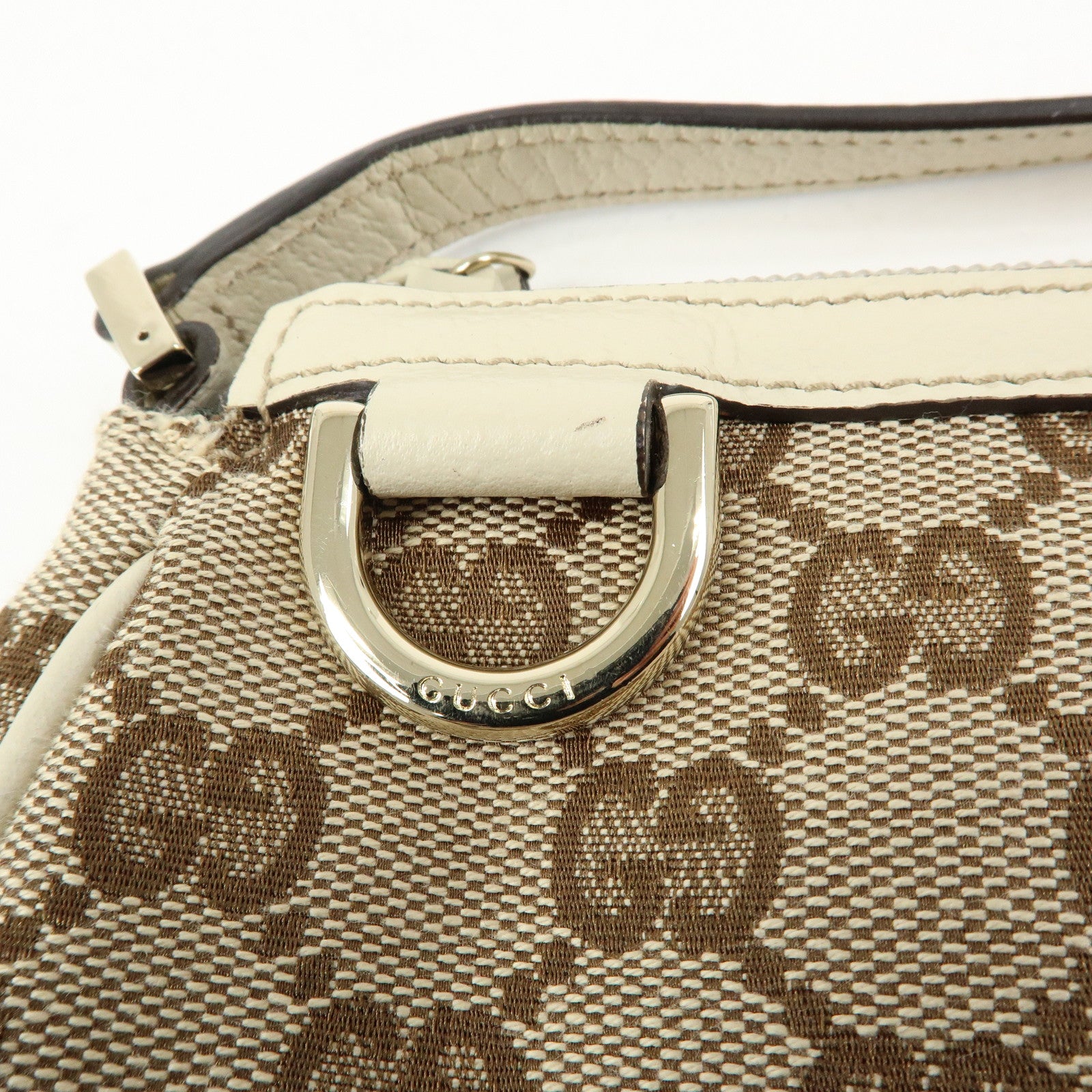 GUCCI GG Canvas Leather Accessory Pouch Hand Bag Beige White 145750