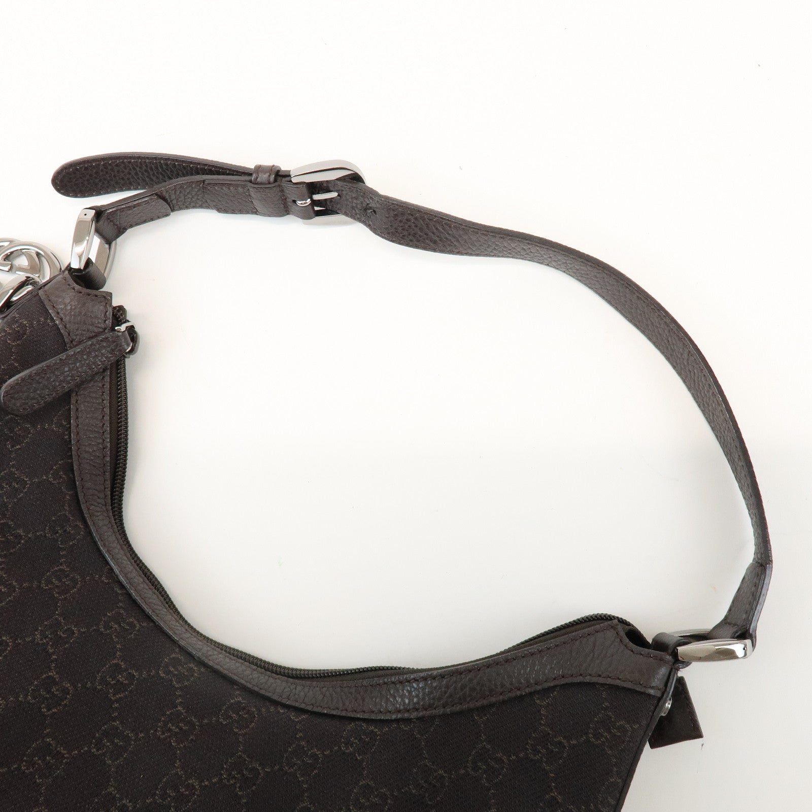 GUCCI Interlocking G Leather GG Denim Shoulder Bag Brown 339553