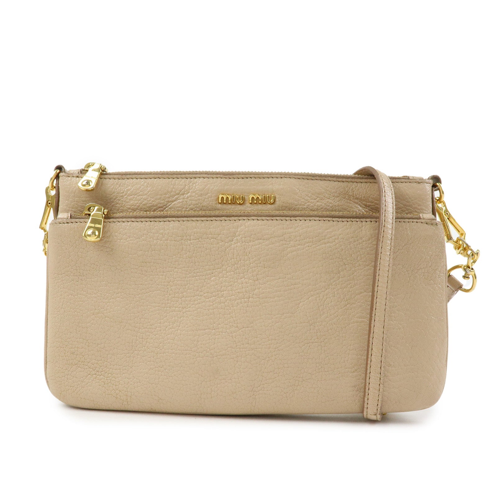 MIU MIU MADRAS Leather Shoulder Bag Crossbody Bag Beige RP0369