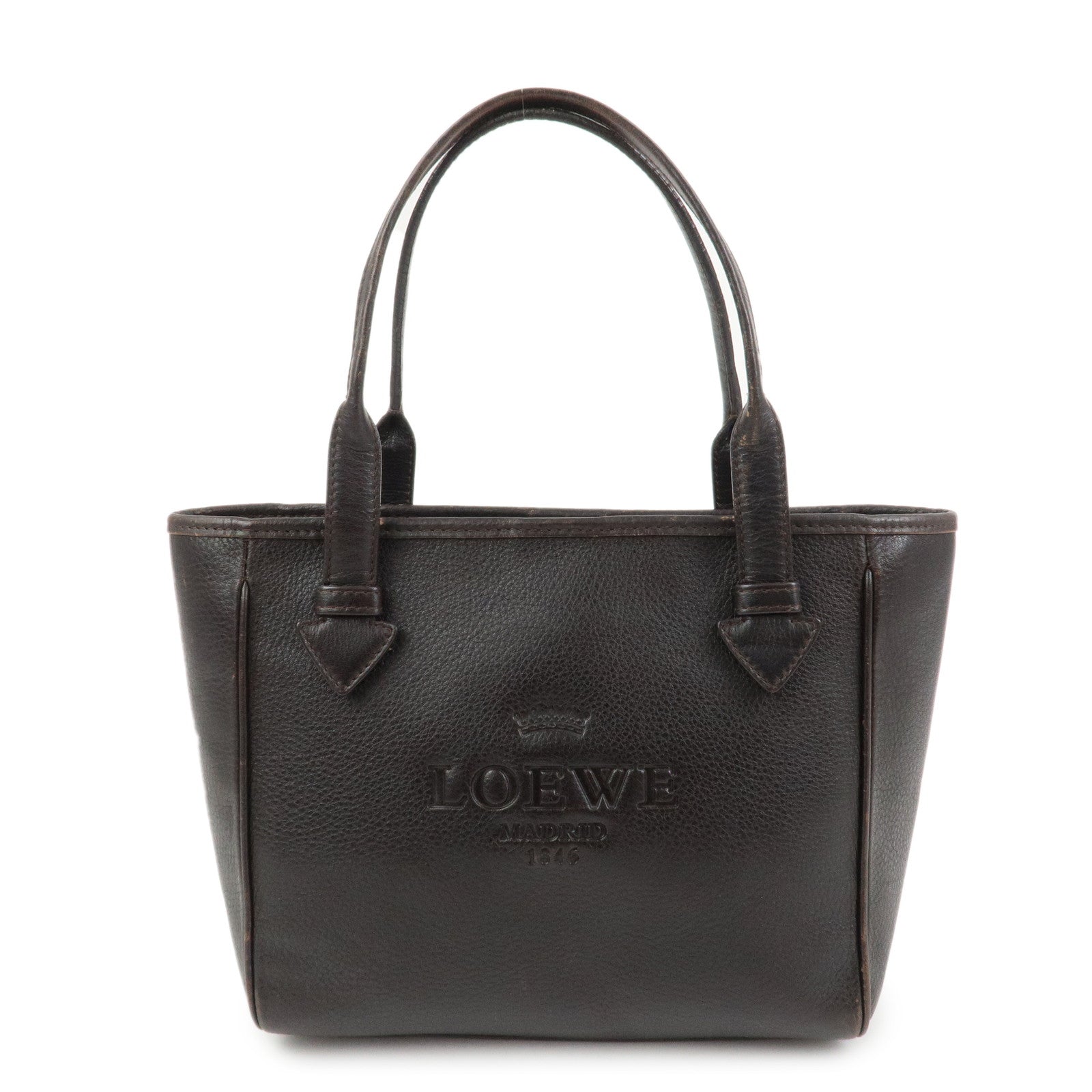 LOEWE Heritage Logo Leather Hand Bag Tote Bag Dark Brown