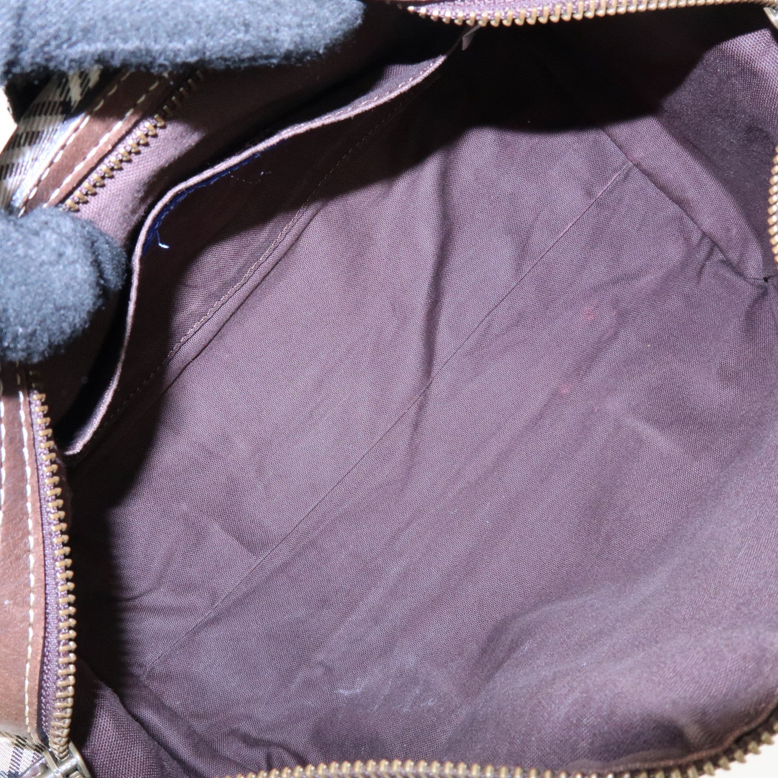 BURBERRY Blue Label Canvas Leather Plaid Hand Bag Boston Bag Brown