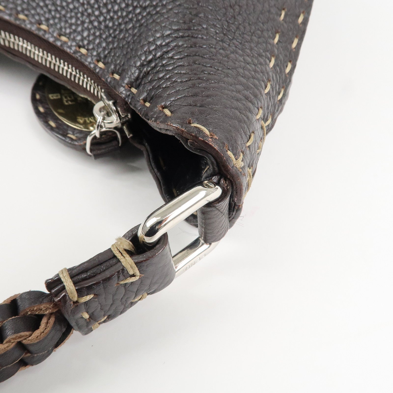 FENDI Selleria Leather Shoulder Bag Hand Bag Brown 8BR582 Used