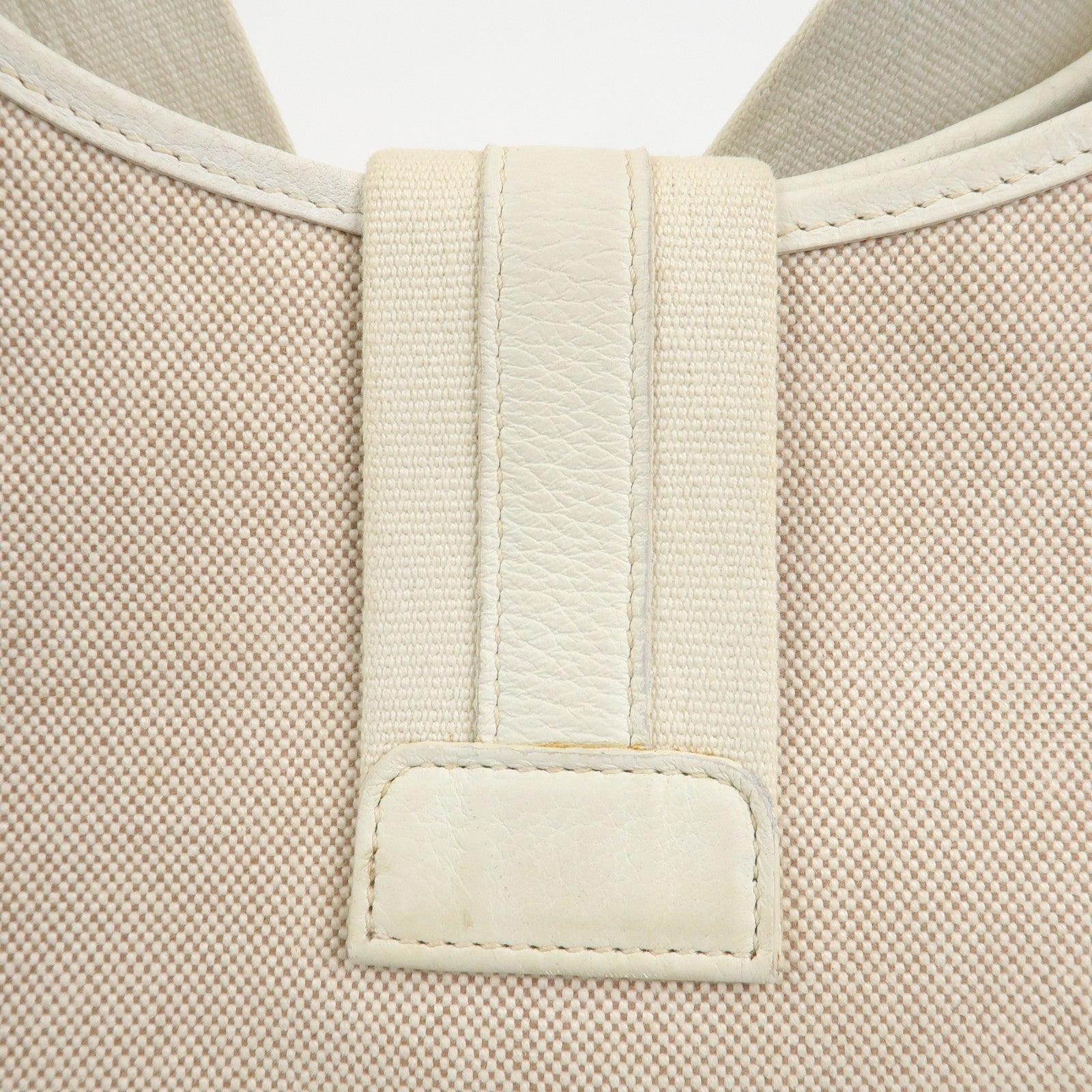 HERMES Saco Canvas Leather Shoulder Bag B Stamped Natural Gold HDW