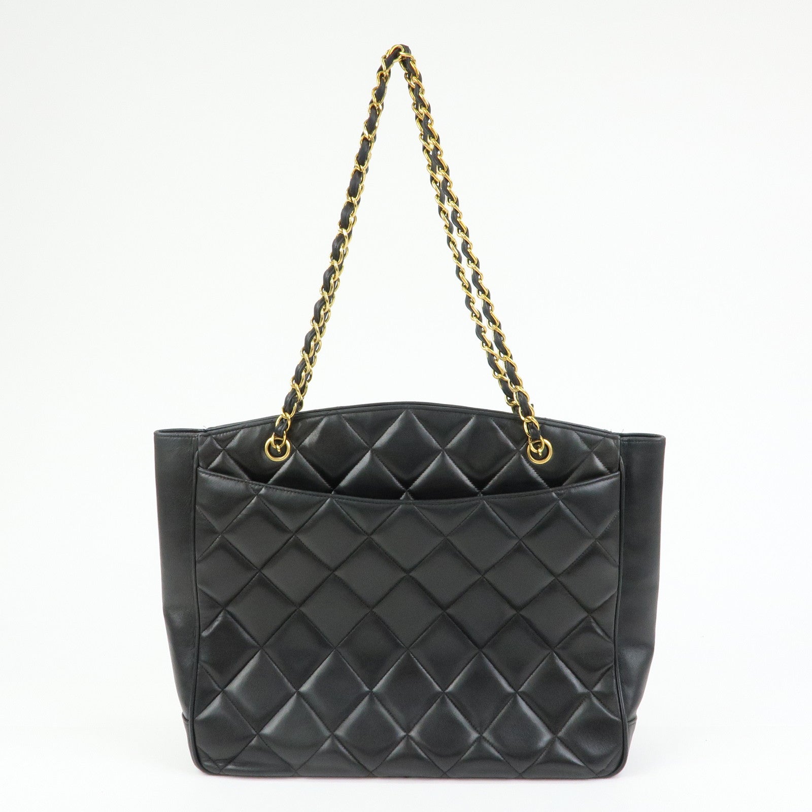 CHANEL Matelasse COCO Mark Lamb Skin Tote Bag Shoulder Bag Black