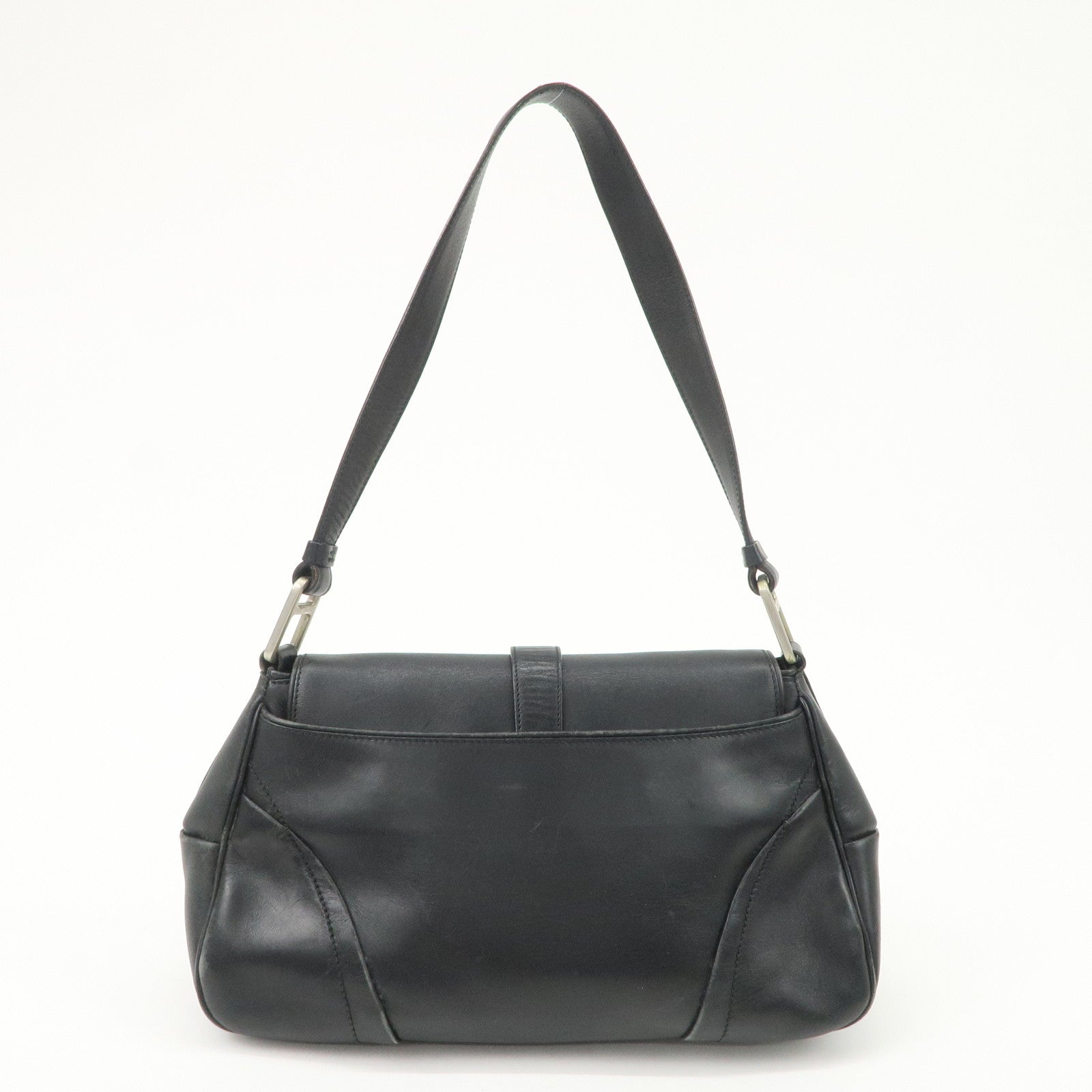 PRADA Leather Shoulder Bag Hand Bag Black