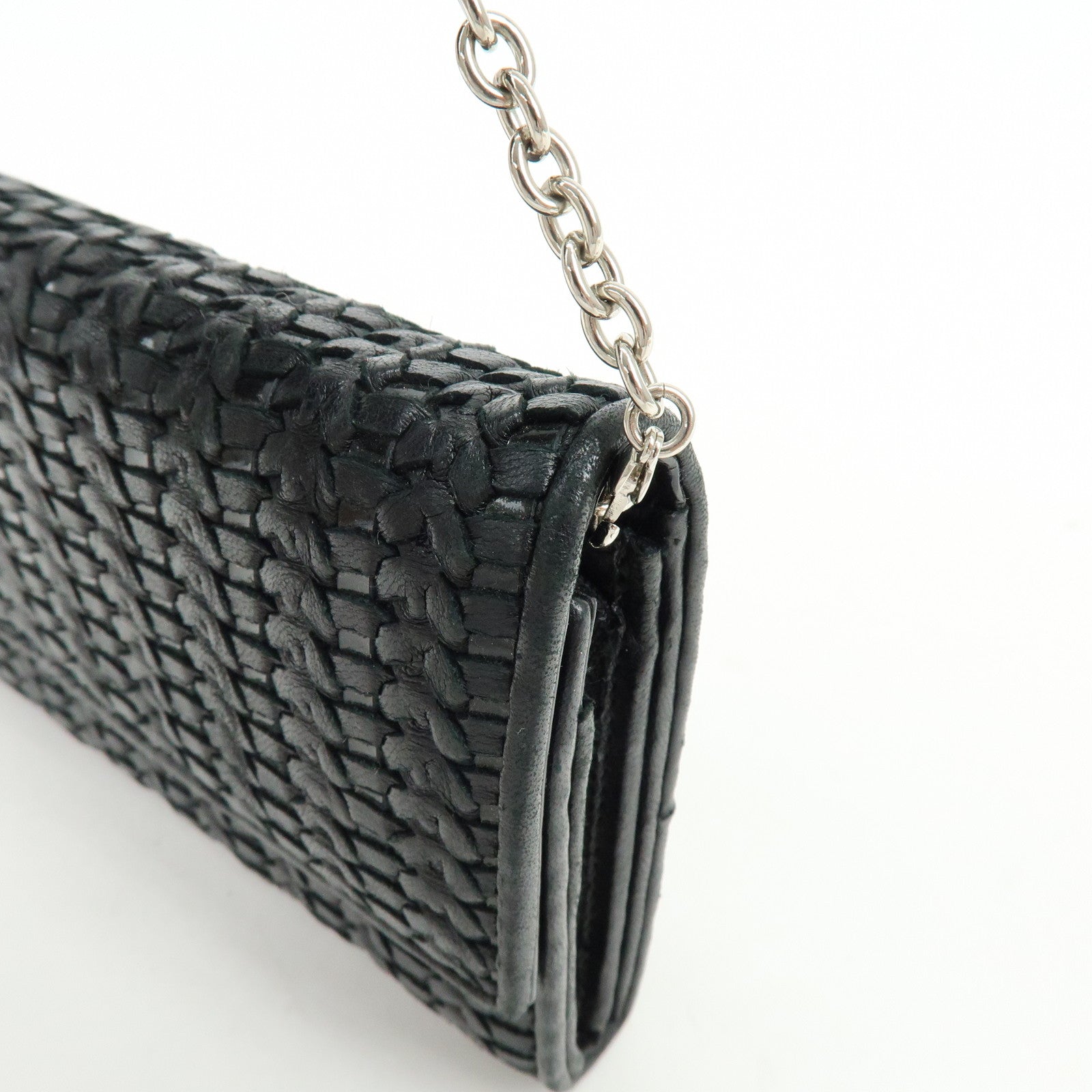 Christian Dior Leather Chain Wallet WOC Hand Bag Black