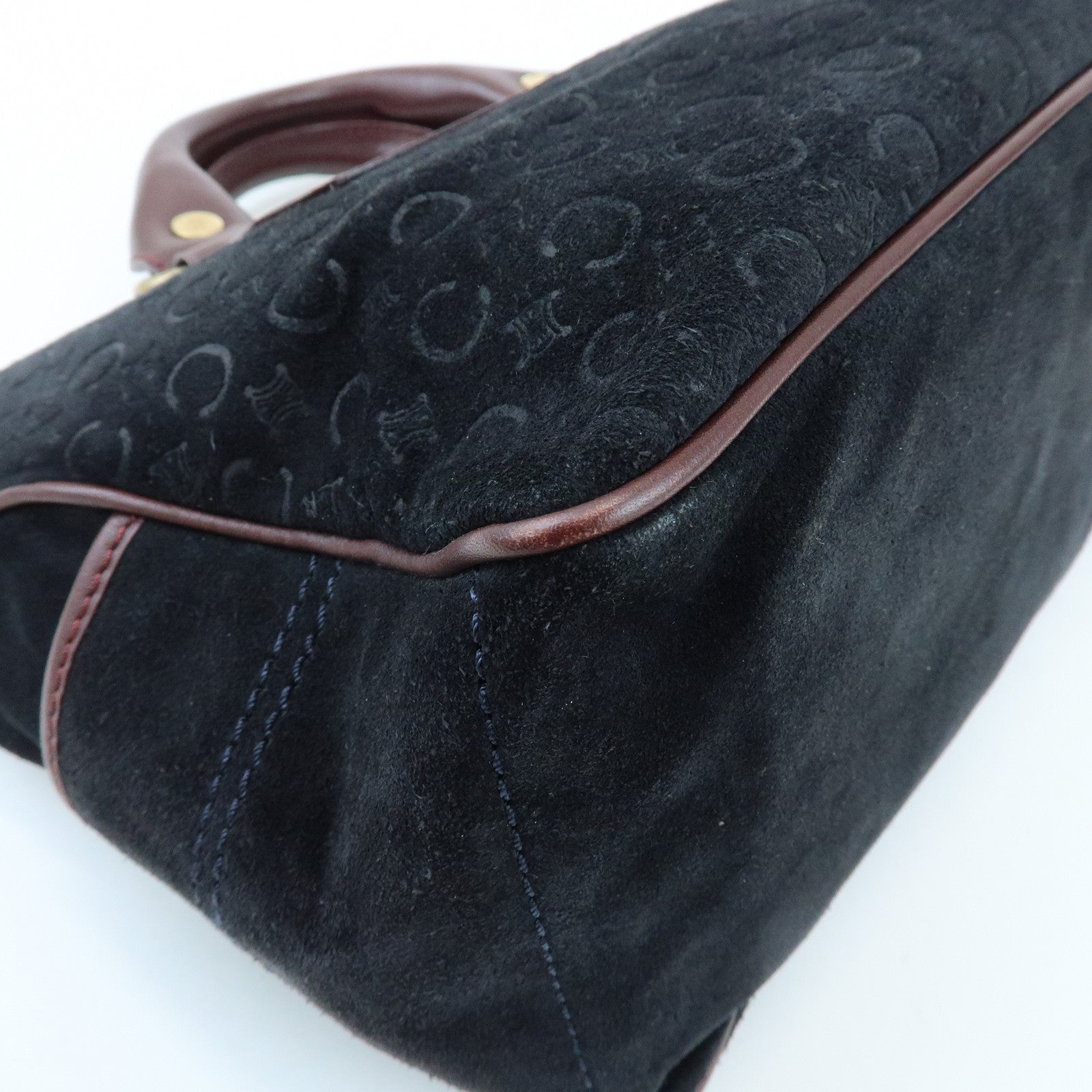 CELINE C Macadam Boogie Bag Suede Leather Hand Bag Black Bordeaux