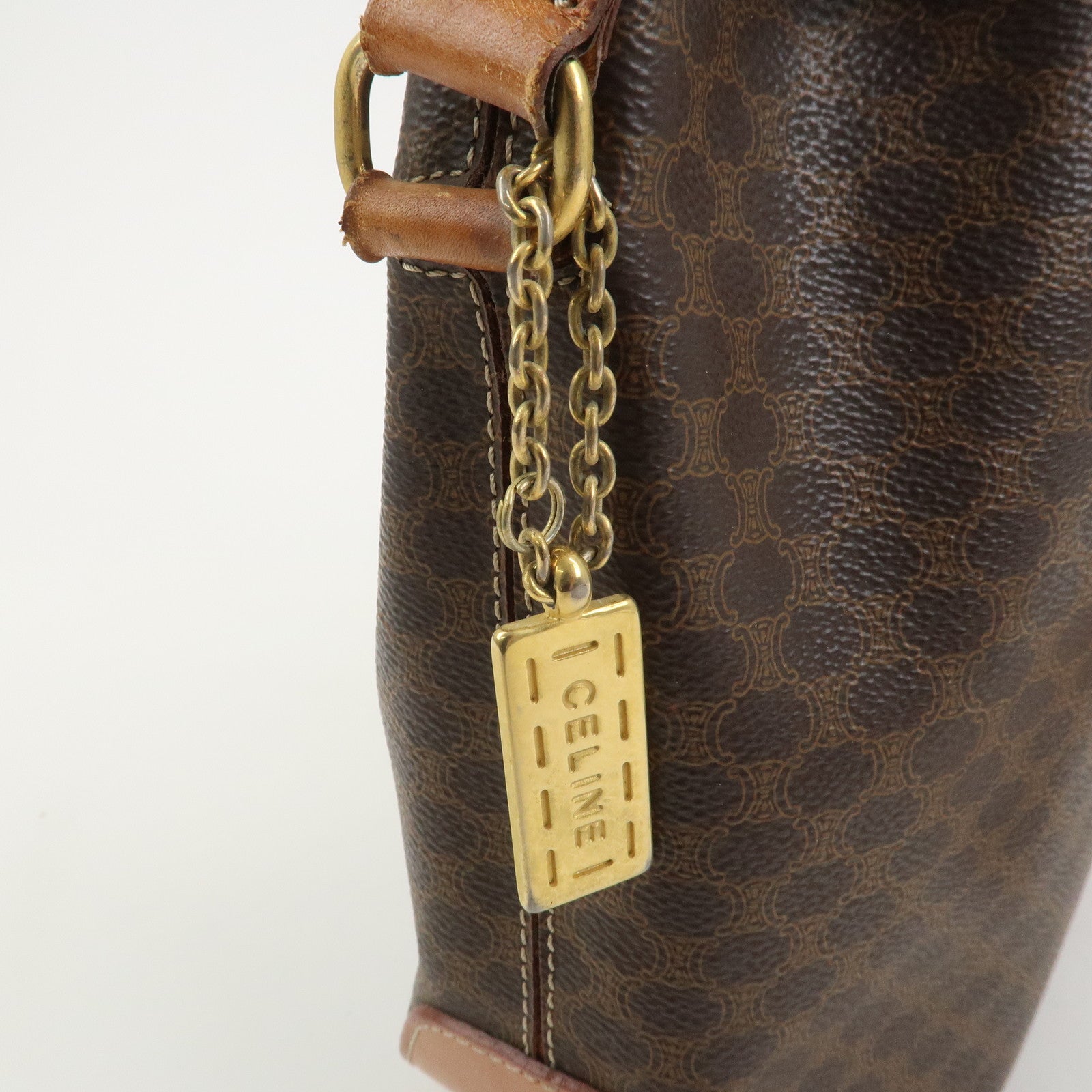 CELINE Macadam PVC Canvas Leather Shoulder Bag Crossbody Bag Brown