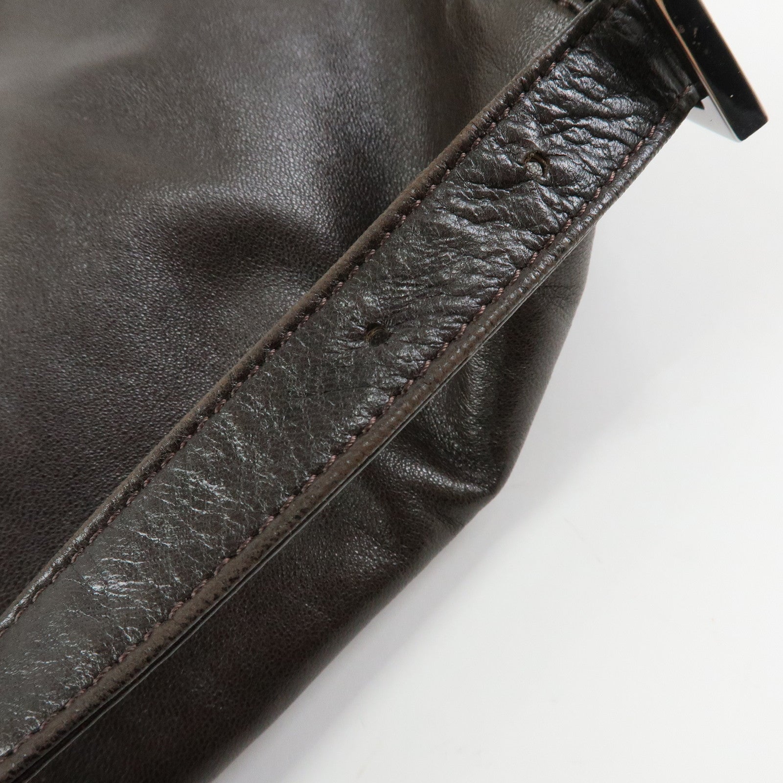 FENDI Mamma Baguette Lamb Skin Shoulder Bag Dark Brown 26325