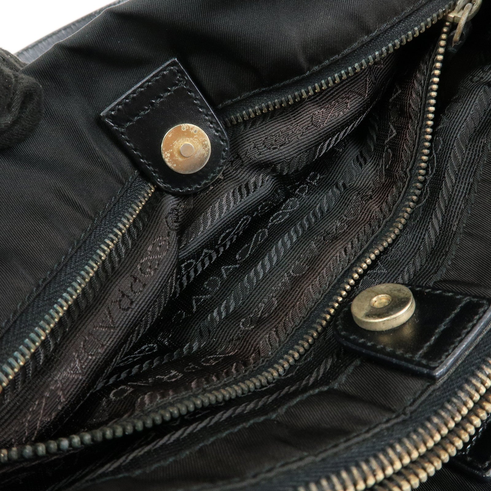 PRADA Triangle Logo Nylon Leather Tote Bag Hand Shoulder Bag Black