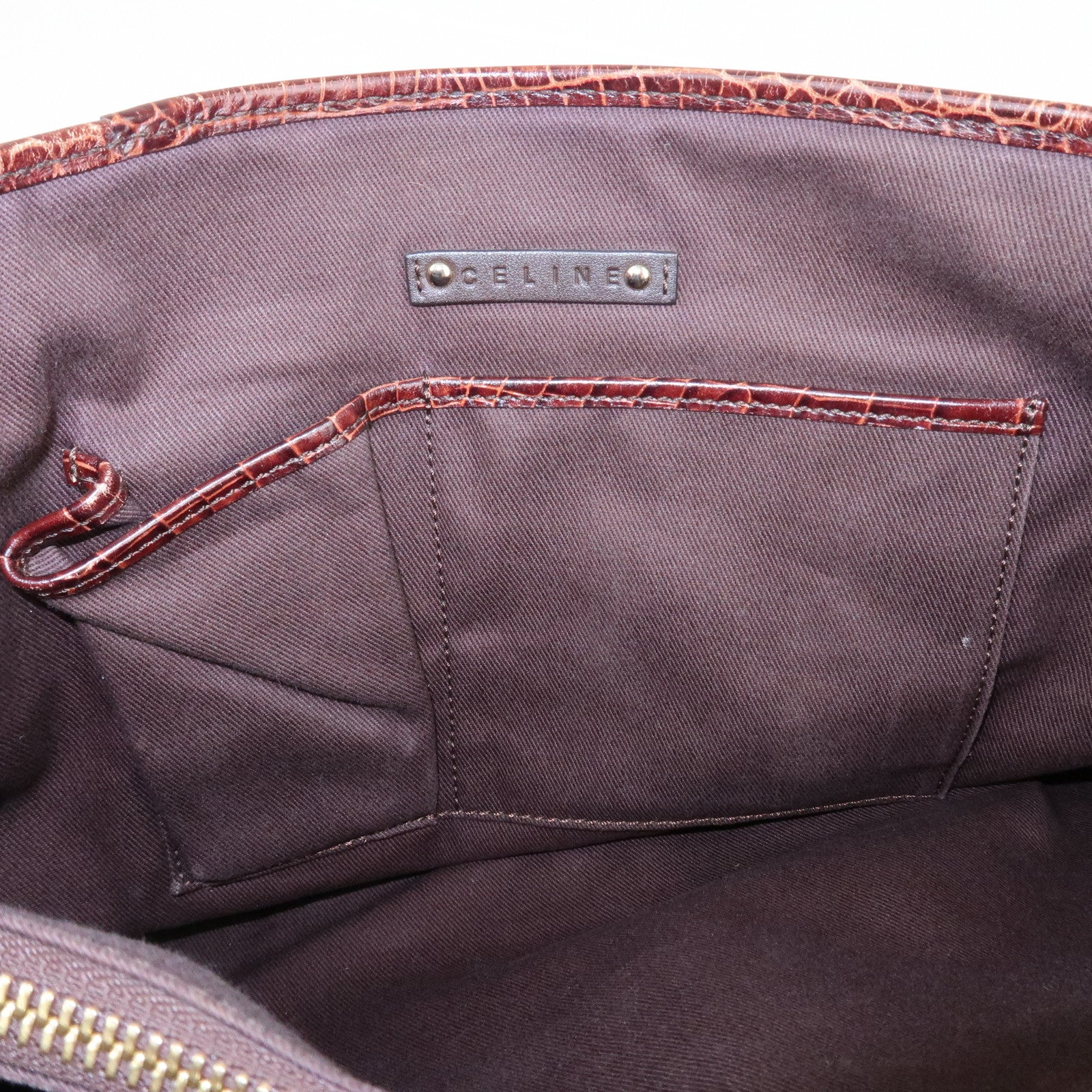 CELINE Macadam Canvas Embossed Leather Tote Bag Shoulder Bag Brown