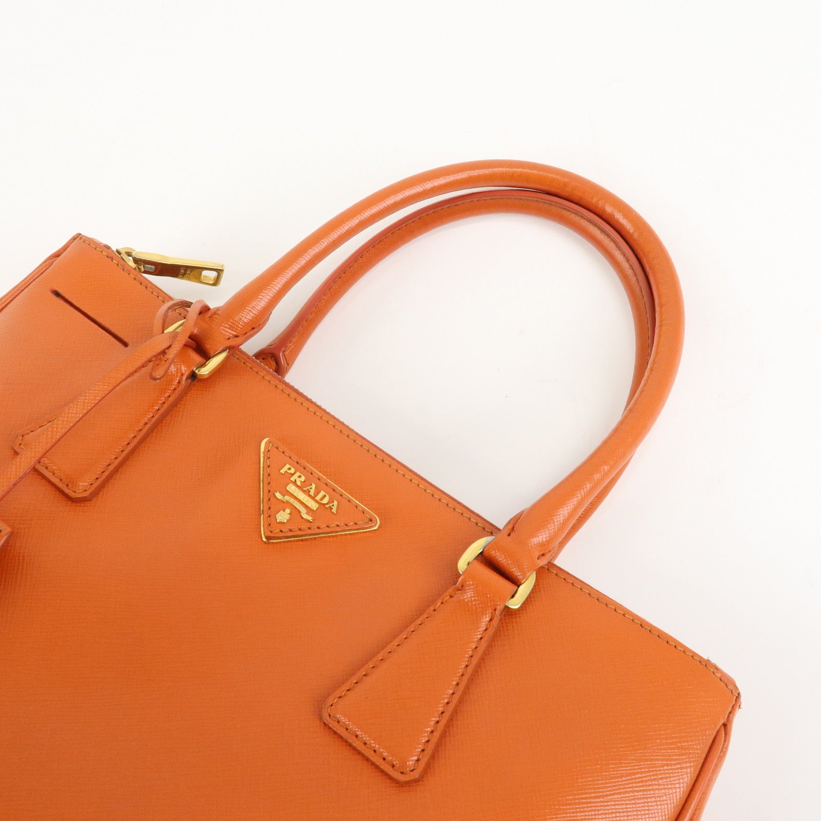 PRADA Triangle Logo Leather 2Way Hand Bag Orange 1BA863 Used
