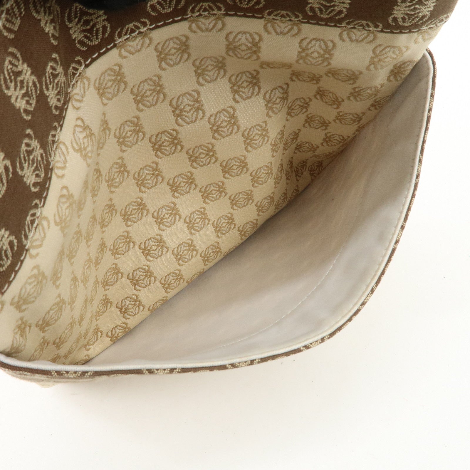 LOEWE Anagram Leather Canvas Shoulder bag Beige Silver HDW