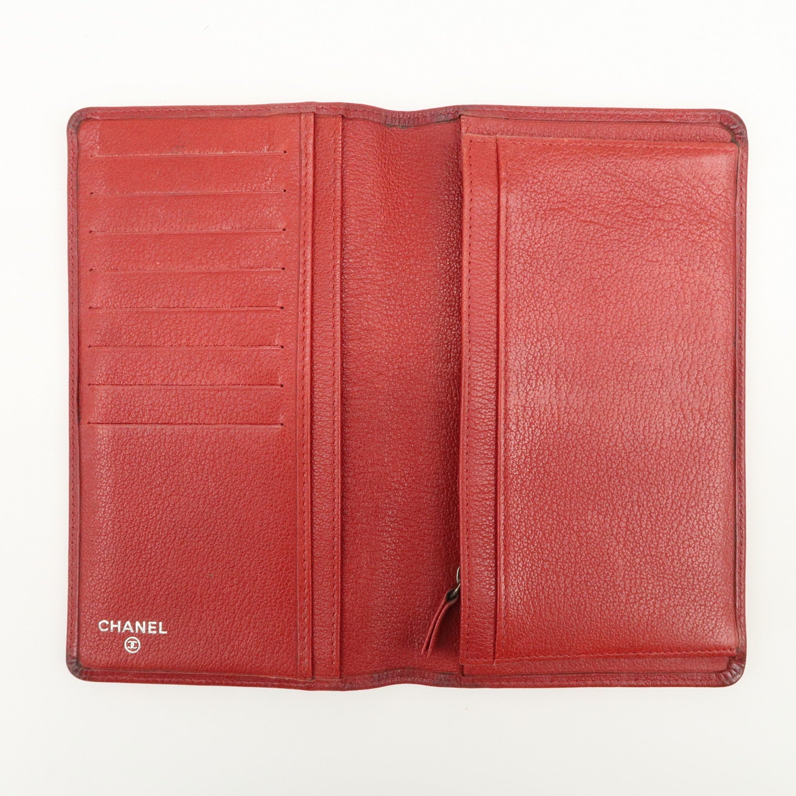 CHANEL COCO Mark Camellia Logo Leather Flap Long Wallet Red