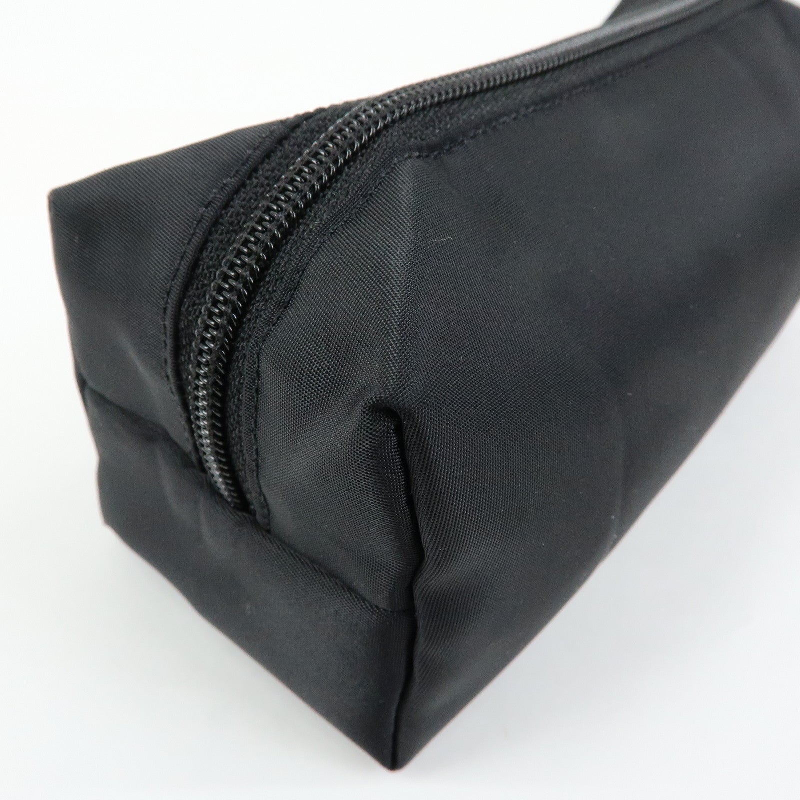 PRADA Triangle Logo Nylon Cosmetic Pouch Makeup Bag Black