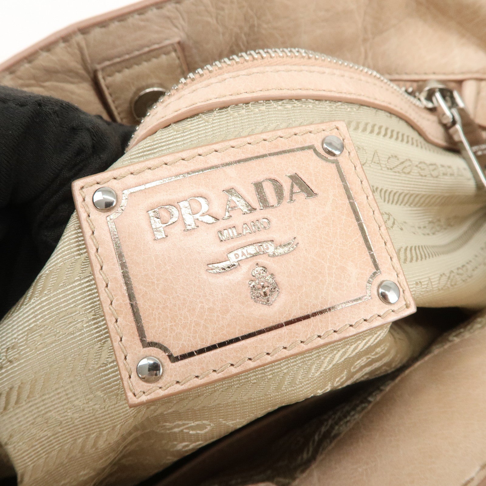 PRADA Triangle Logo Leather 2Way Hand Bag Shoulder Bag Beige BR4617