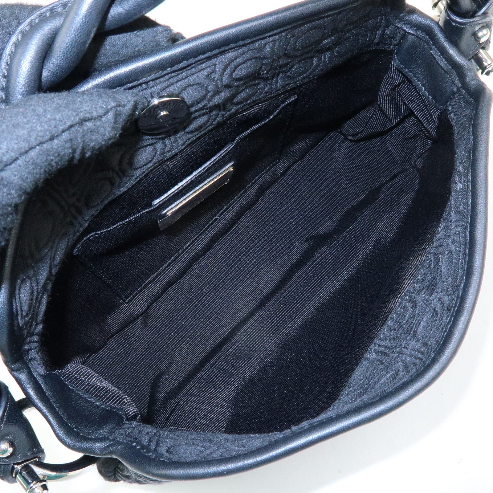 Ferragamo Gancini Canvas Leather Mini Hand Bag Black