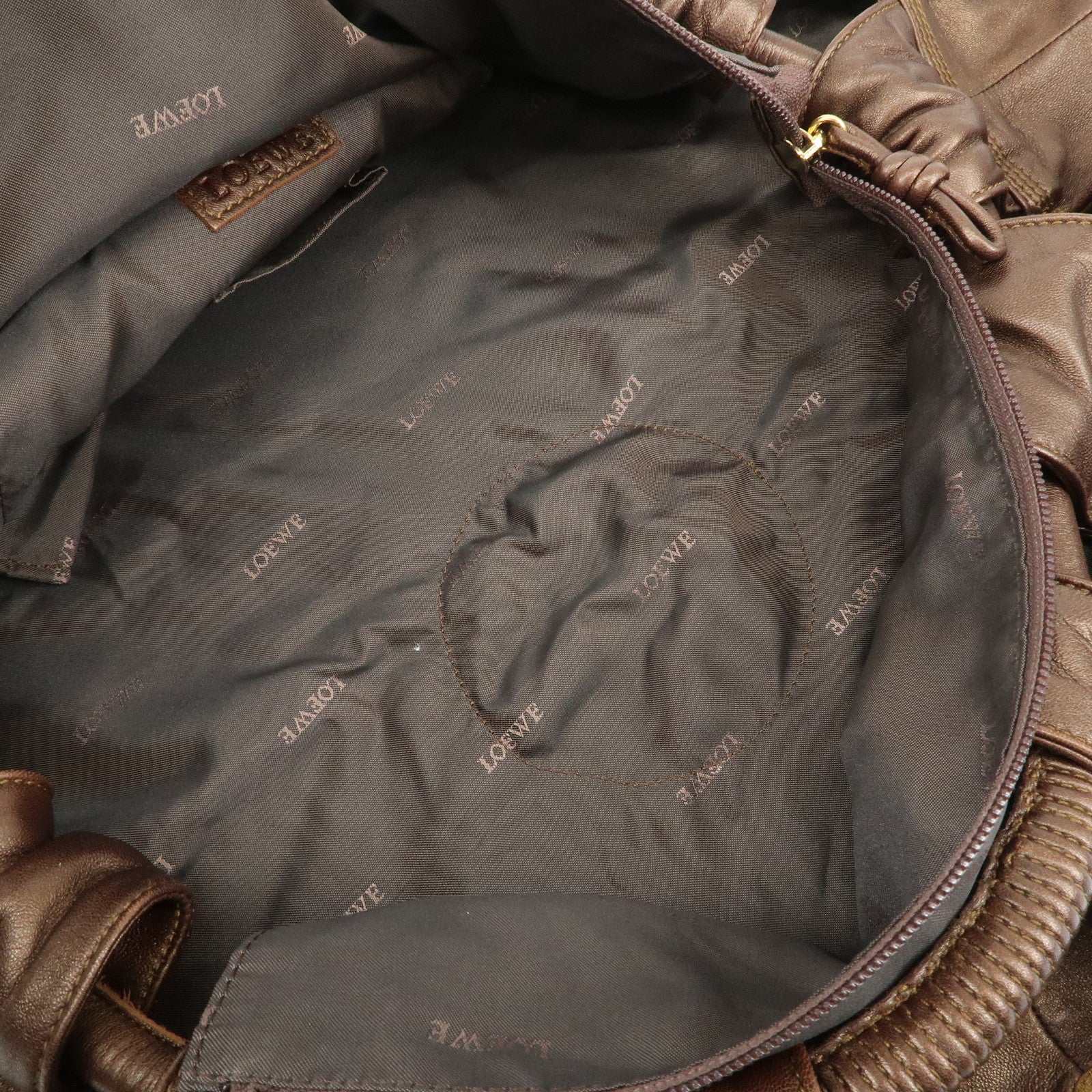 LOEWE Anagram Leather Nappa Aire Hand Bag Tote Bag Brown Used