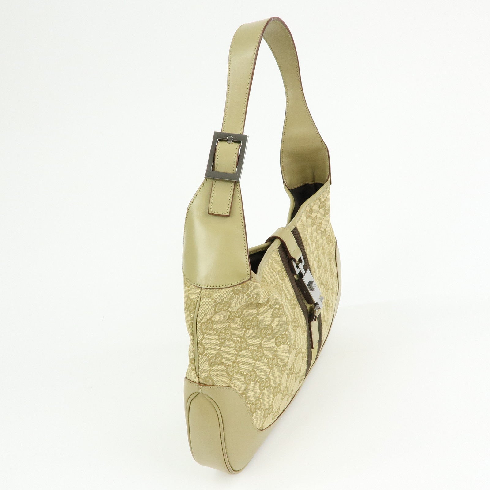 GUCCI Jackie Sherry GG Canvas Leather Shoulder Bag Khaki 00963