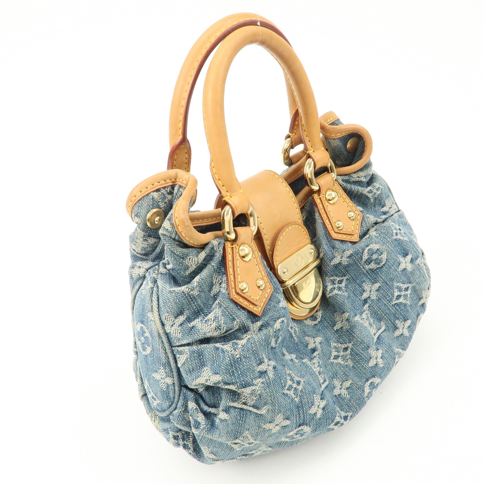 Louis Vuitton Monogram Denim Pleaty Hand Bag Blue M95020 Used